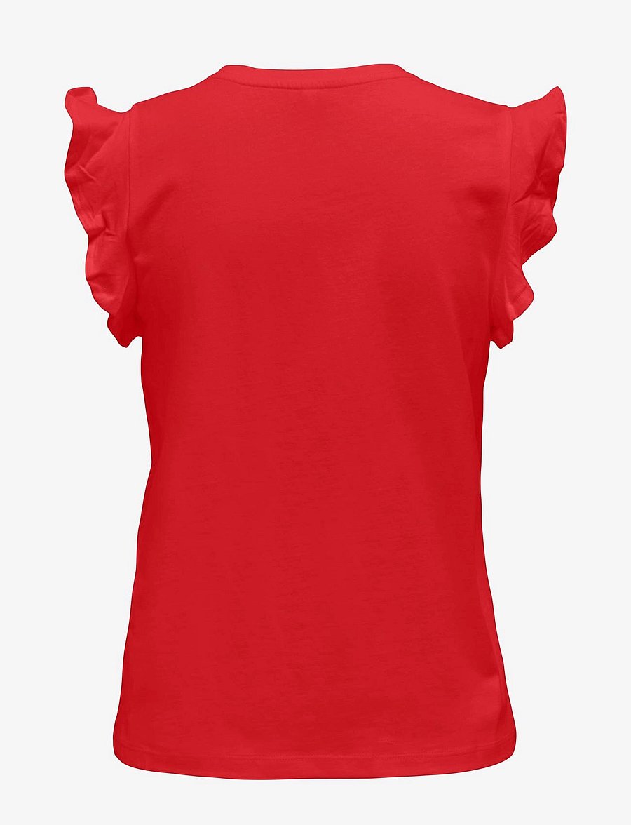 ONLY - ONLMAY LIFE S/S FRILL V-NECK TOP BOX JRS - t-shirts - flame scarlet - 2