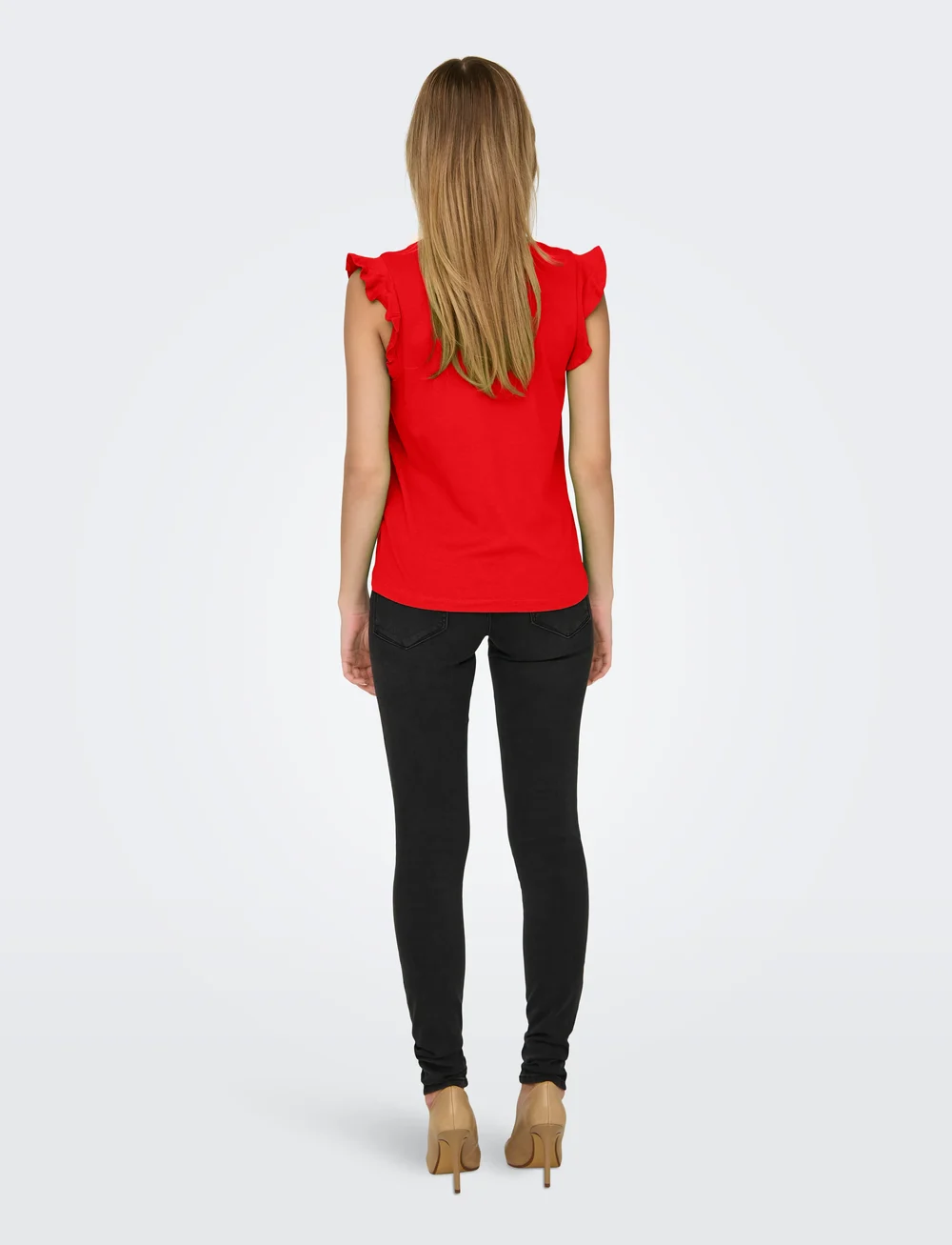 ONLY - ONLMAY LIFE S/S FRILL V-NECK TOP BOX JRS - t-shirts - flame scarlet - 3