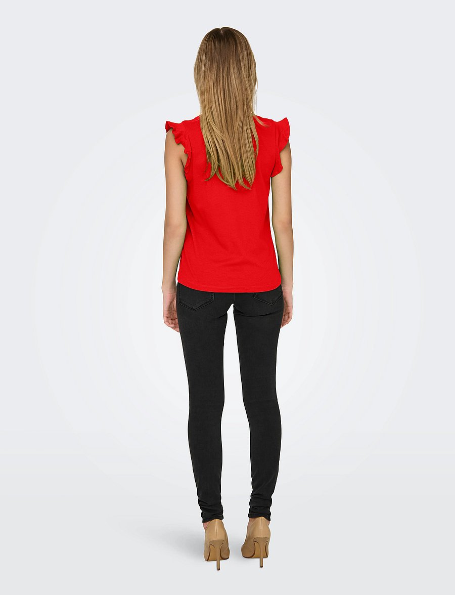 ONLY - ONLMAY LIFE S/S FRILL V-NECK TOP BOX JRS - t-shirts - flame scarlet - 3