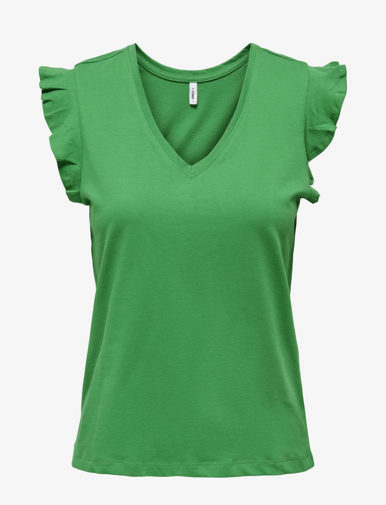 ONLY ONLMAY S/S FRILL V-NECK TOP BOX JRS - T-shirts & Tops - GREEN BEE / green