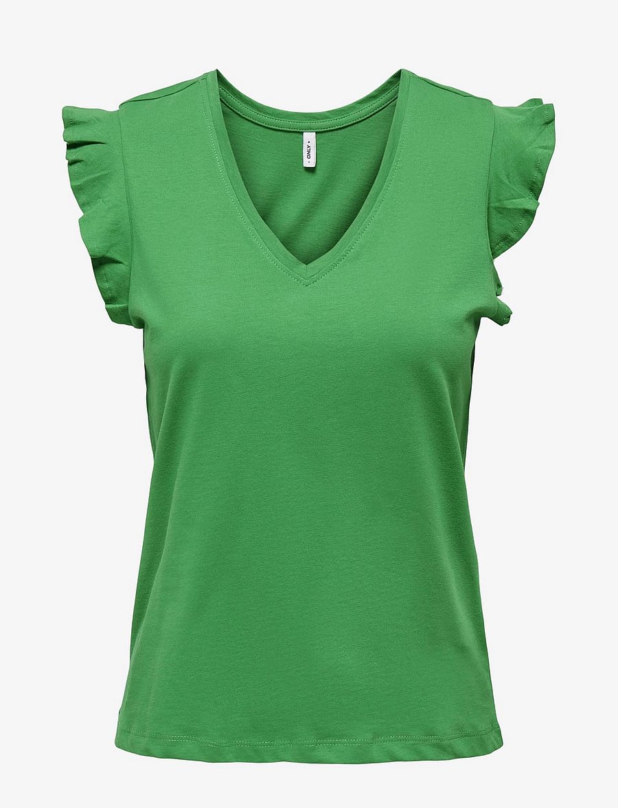 ONLY - ONLMAY LIFE S/S FRILL V-NECK TOP BOX JRS - t-shirts - green bee - 1