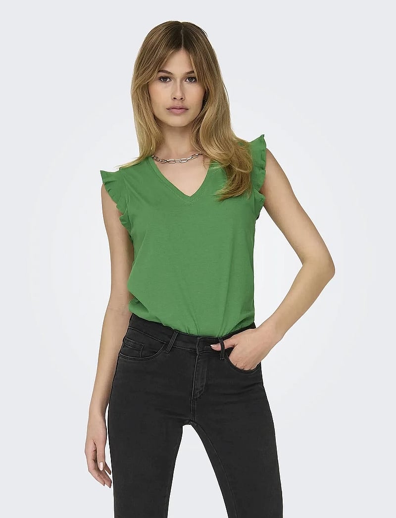 ONLY - ONLMAY LIFE S/S FRILL V-NECK TOP BOX JRS - t-shirts - green bee - 0