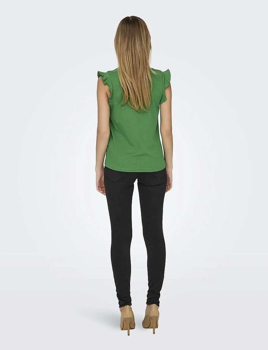 ONLY - ONLMAY LIFE S/S FRILL V-NECK TOP BOX JRS - t-shirts - green bee - 3