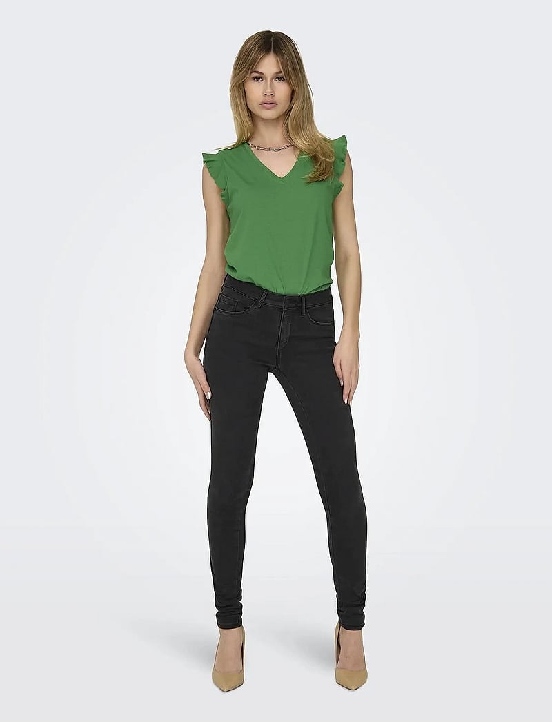 ONLY - ONLMAY LIFE S/S FRILL V-NECK TOP BOX JRS - t-shirts - green bee - 4