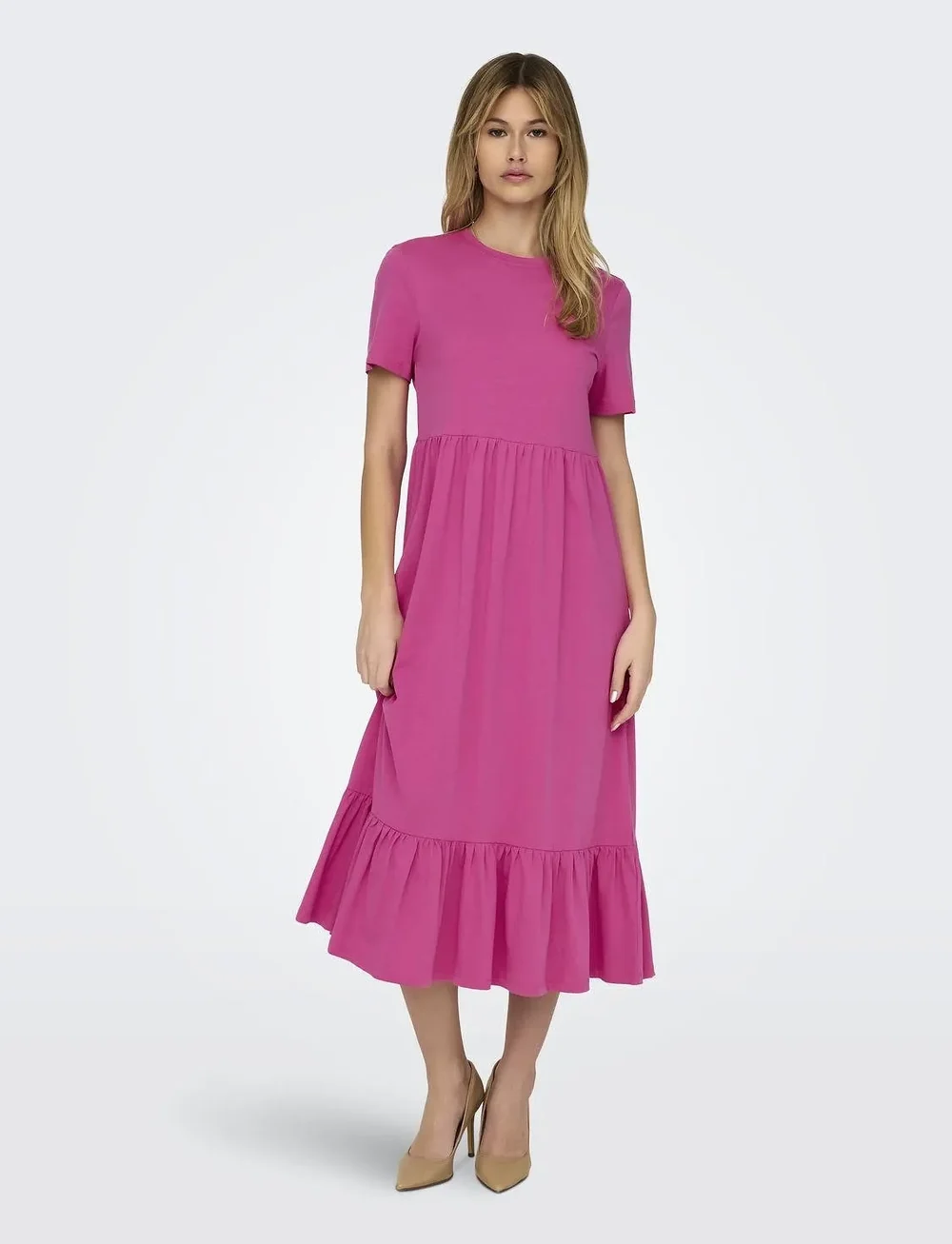 ONLY - ONLMAY LIFE S/S PEPLUM CALF DRESS JRS - sommarklänningar - raspberry rose - 4