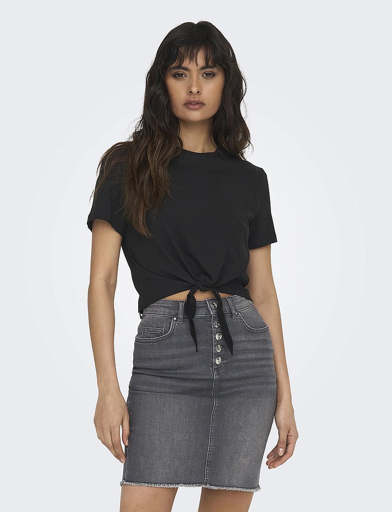 ONLY - ONLMAY LIFE S/S SHORT KNOT TOP BOX JRS - crop tops - black - 0