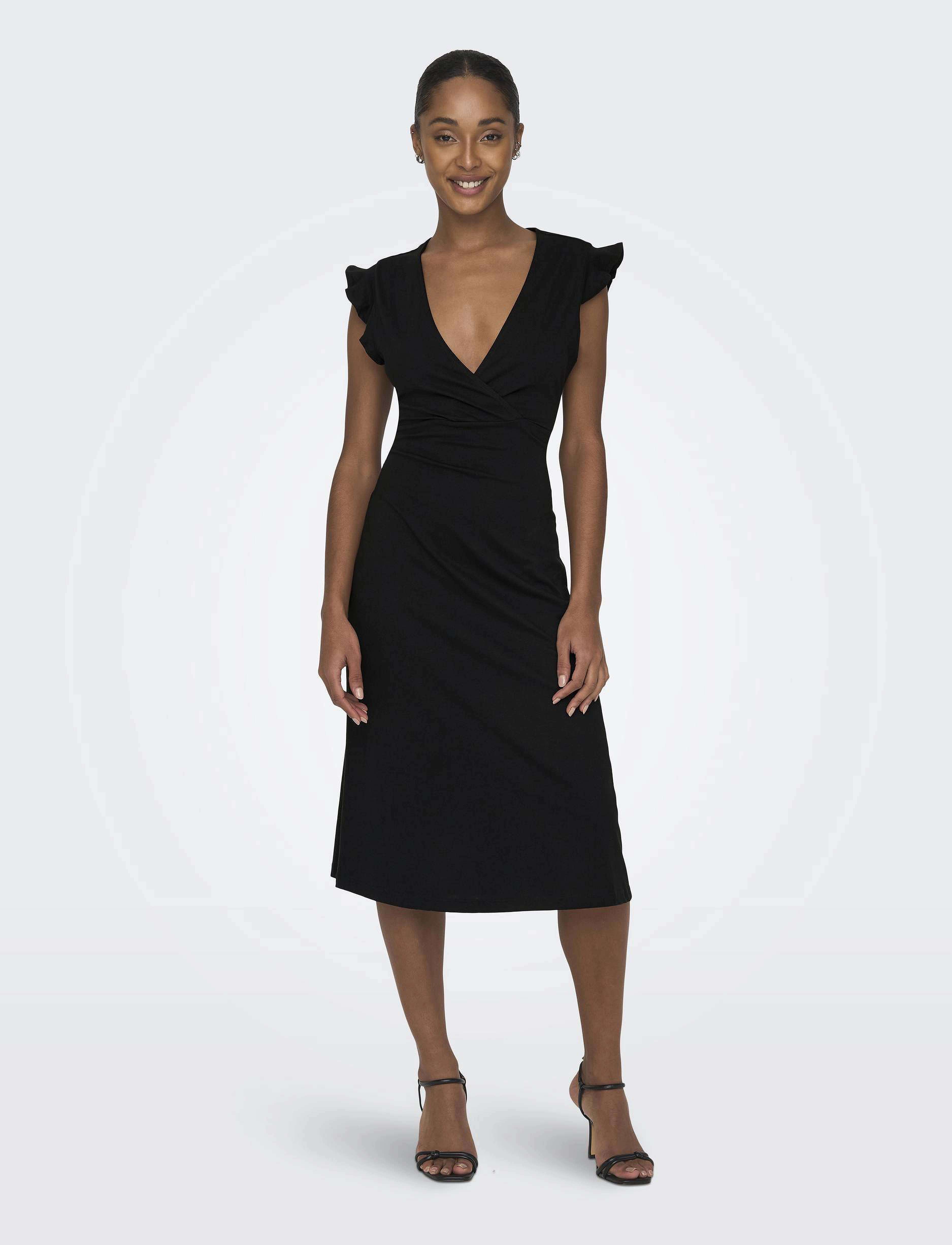 ONLY Onlmay Life S/L Wrap Midi Dress Jrs, XS, Black, Kjoler > Knælange Og Midi, Dame