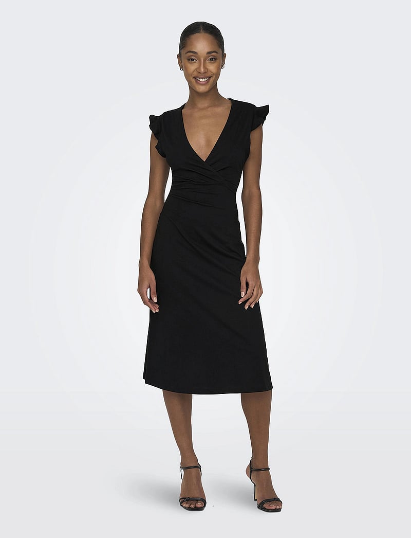 ONLY - ONLMAY LIFE S/L WRAP MIDI DRESS JRS - sommarklänningar - black - 0