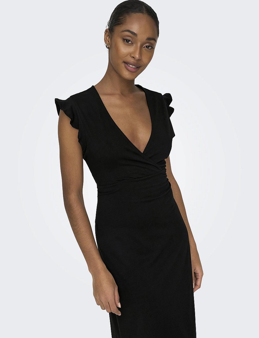 ONLY - ONLMAY LIFE S/L WRAP MIDI DRESS JRS - kesämekot - black - 5