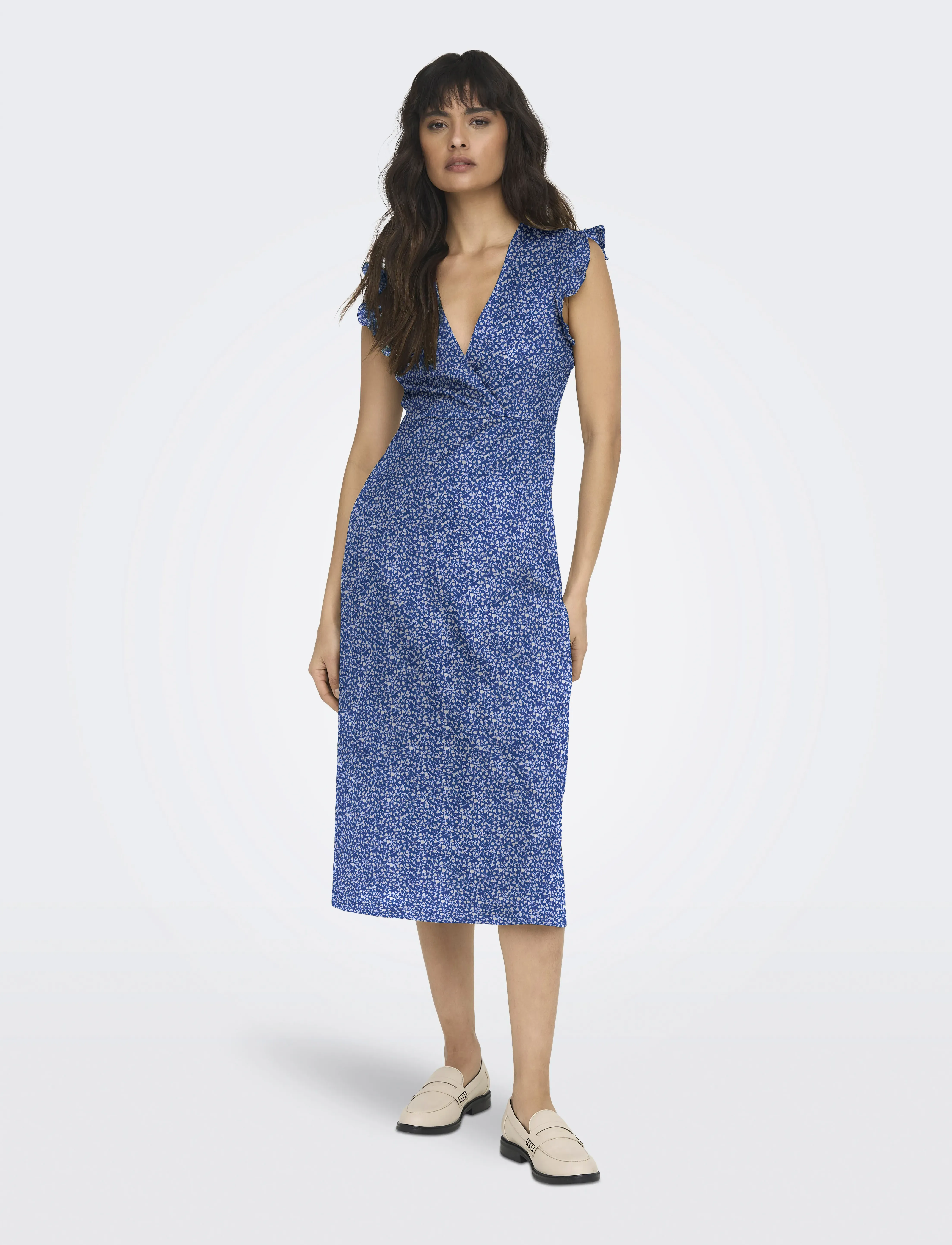 ONLY Onlmay Life S/L Wrap Midi Dress Jrs, XS, Blue, Kjoler > Knælange Og Midi, Dame