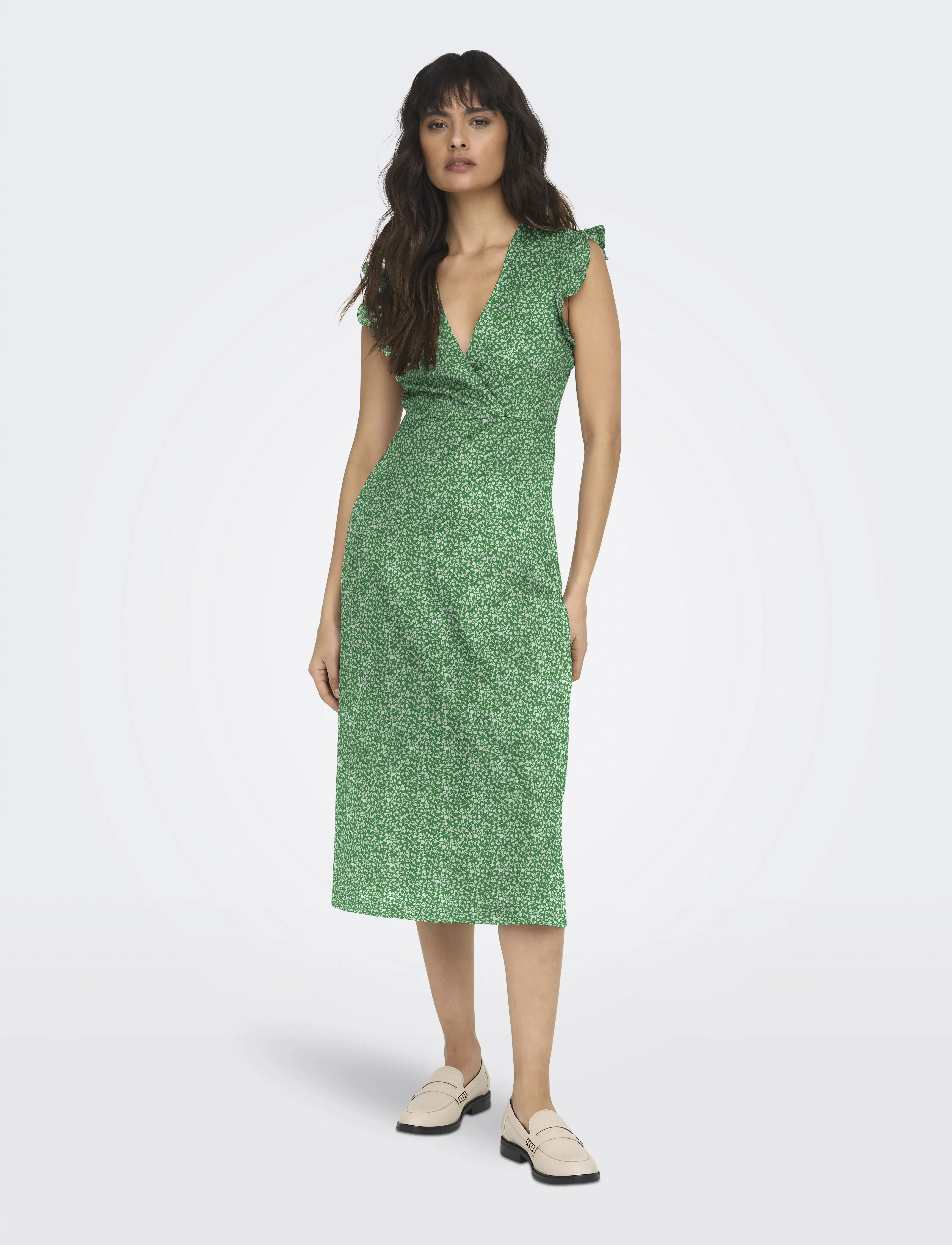ONLY Onlmay Life S/L Wrap Midi Dress Jrs, S, Green, Kjoler > Knælange Og Midi, Dame