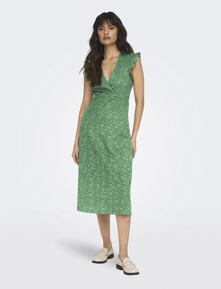 ONLY - ONLMAY LIFE S/L WRAP MIDI DRESS JRS - sommerkjoler - green bee - 0