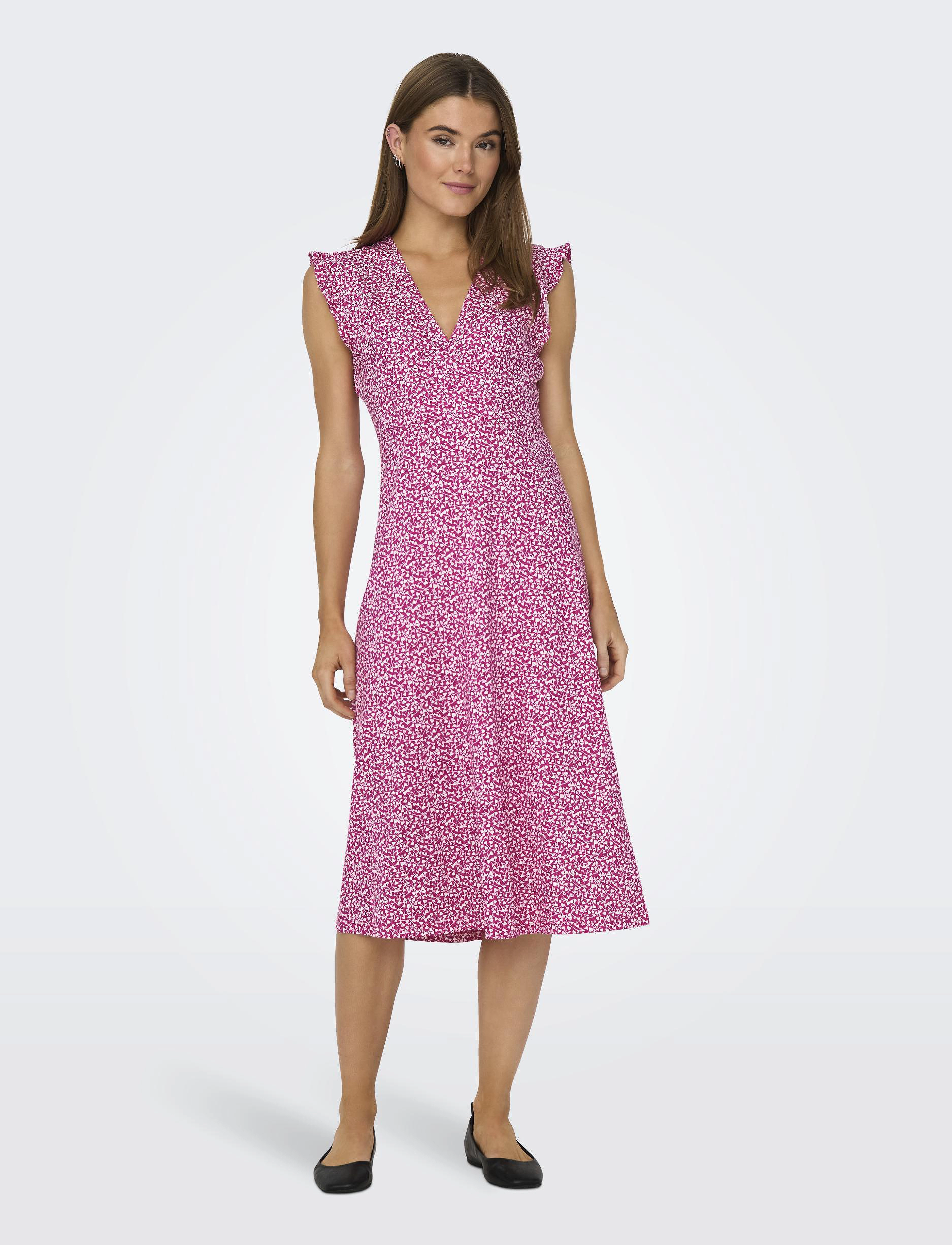 ONLY Onlmay Life S/L Wrap Midi Dress Jrs, S, Pink, Kjoler > Knælange Og Midi, Dame