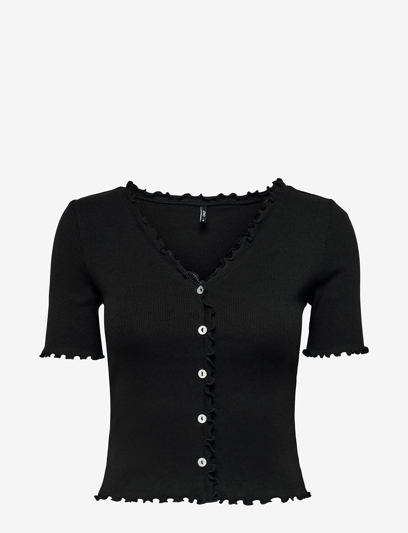 ONLY - ONLLAILA S/S BUTTON TOP JRS - crop tops - black - 1