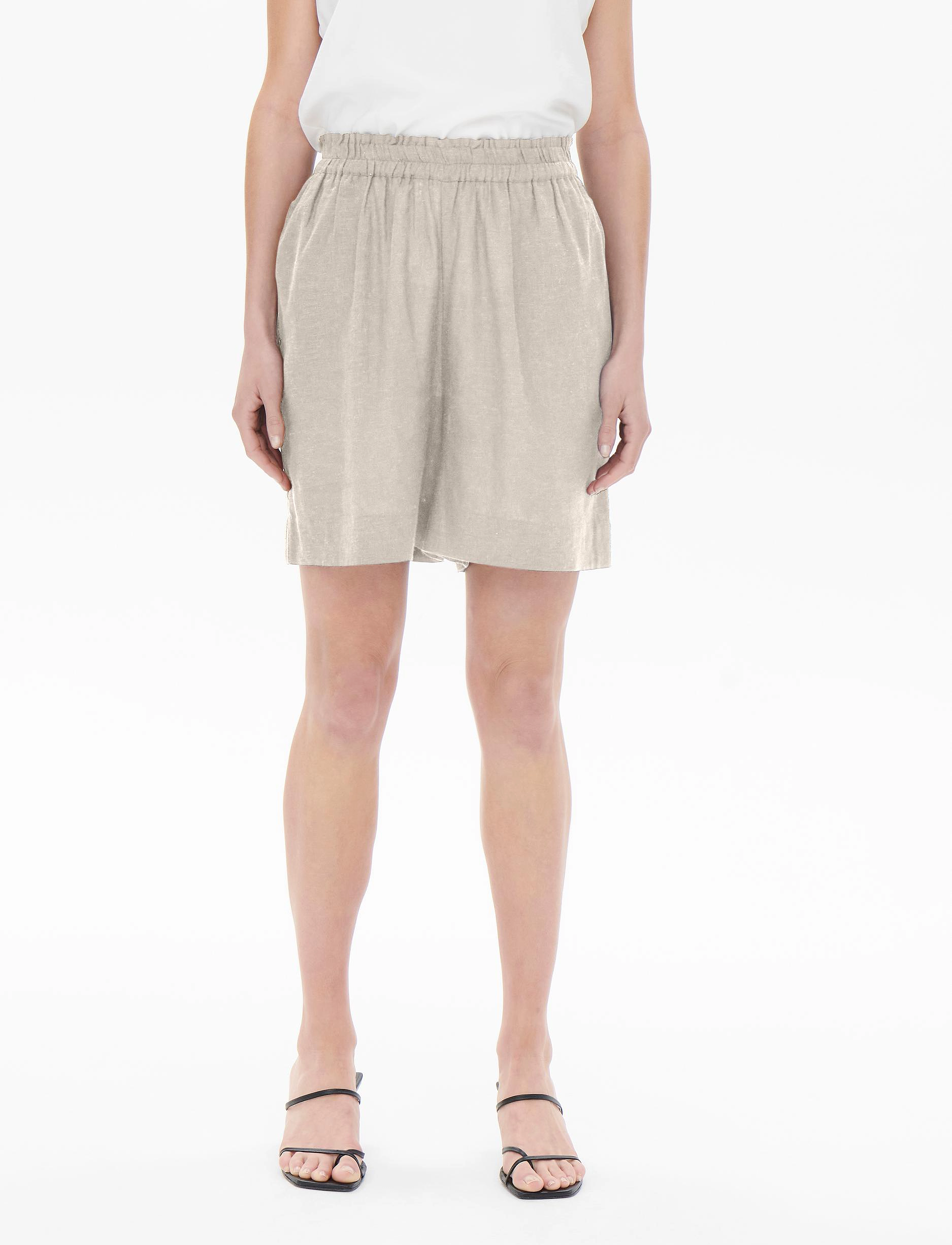 ONLY Onltokyo Hw Linen Blend Shorts Pnt Noos, XS, Shorts, Beige - Casual Frauen