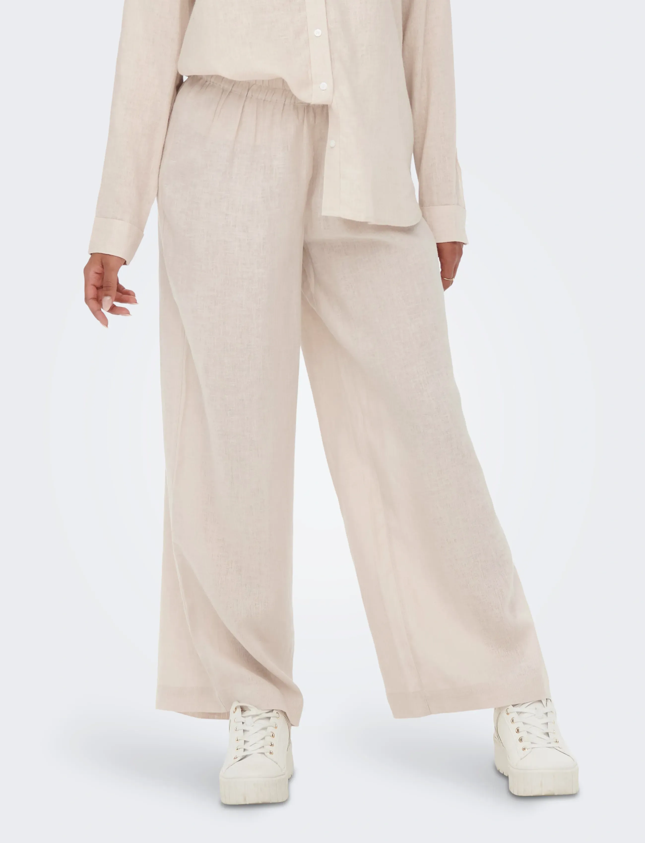 ONLY ONLBRUXELLES HW LINEN BLEN PANT PNT NOOS - Bukser - MOONBEAM / cream