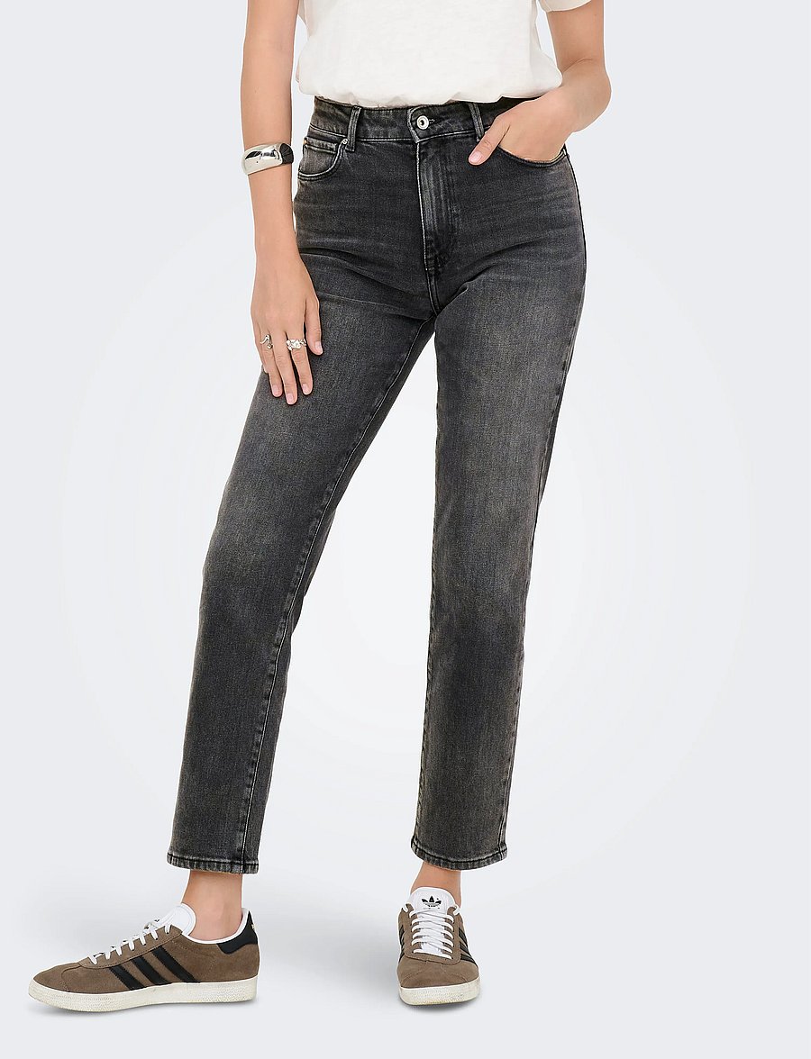 ONLY - ONLEMILY STRETCH HW ST AK DNM CRO614NOOS - džinsa bikses ar taisnām starām - dark grey denim - 0