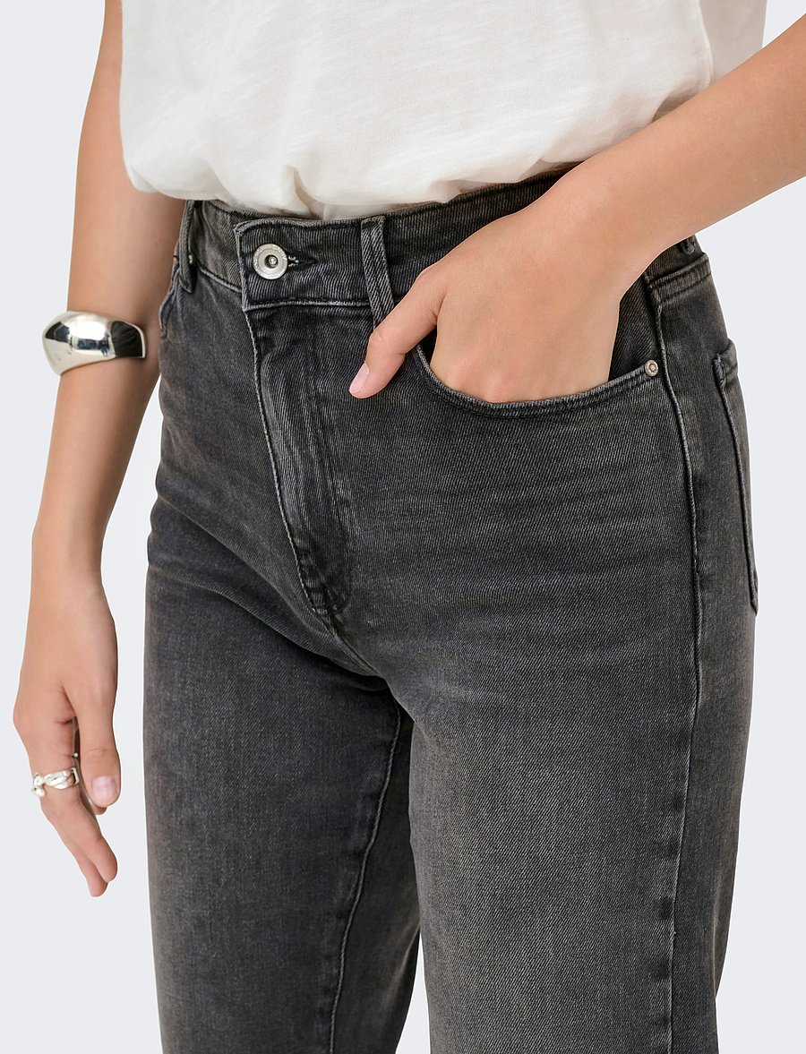 ONLY - ONLEMILY STRETCH HW ST AK DNM CRO614NOOS - džinsa bikses ar taisnām starām - dark grey denim - 5