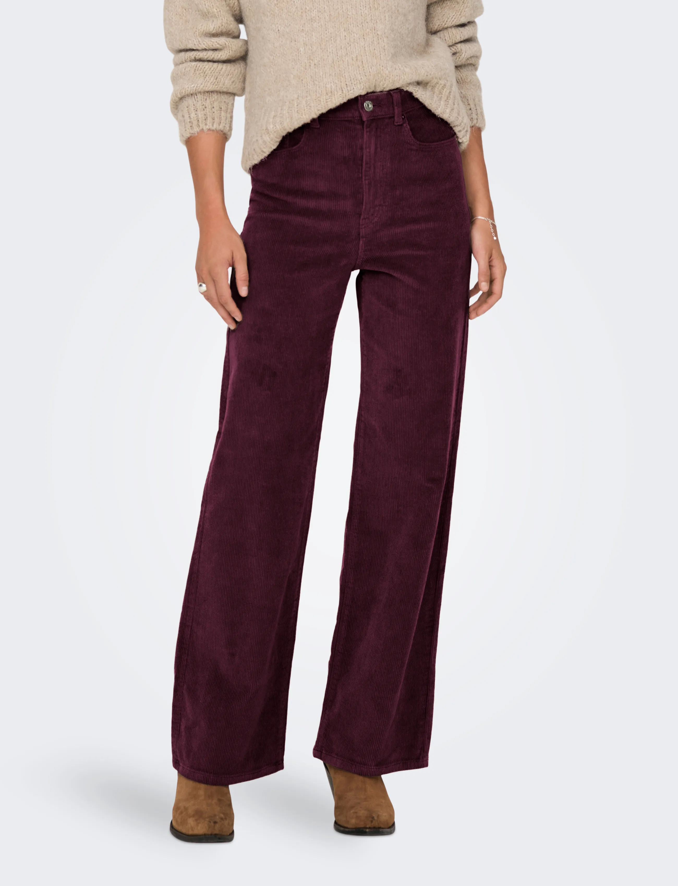 ONLY ONLHOPE GLOBAL HW WIDE CORD PNT NOOS - Hosen mit weitem Bein - FUDGE / burgundy
