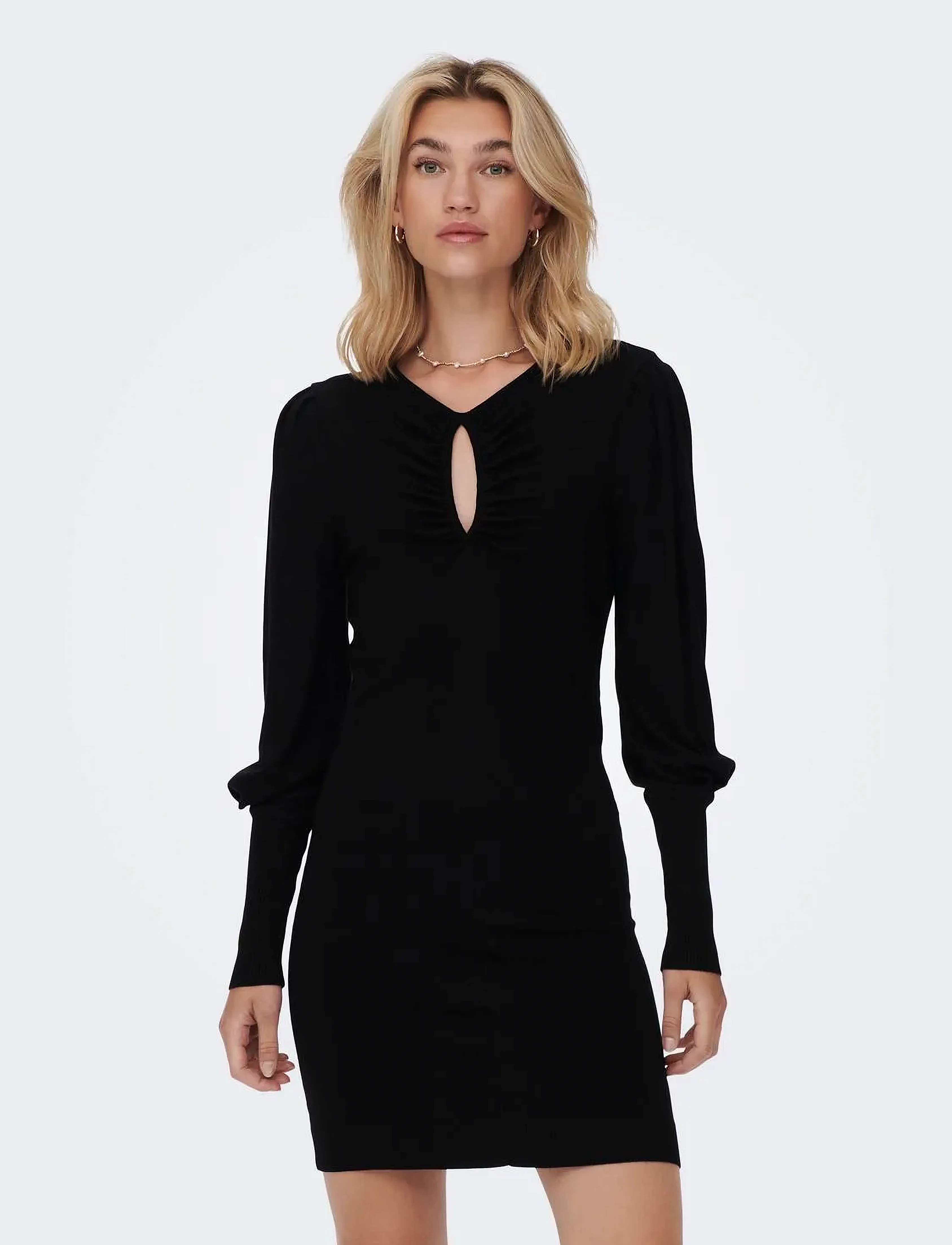 ONLY ONLSWEET L/S DETAIL DRESS KNT - Stramme kjoler - BLACK / black