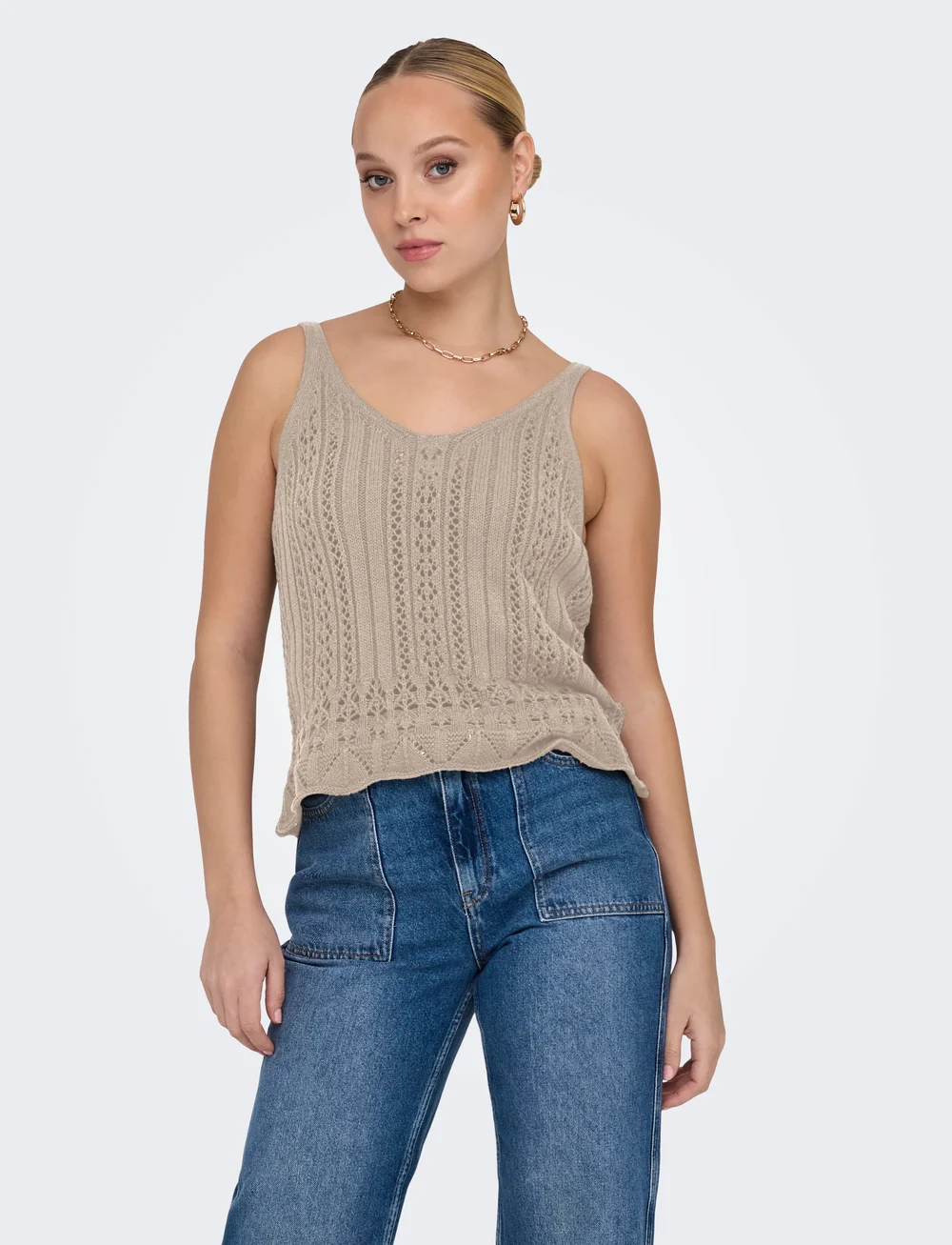 ONLY - ONLLYZET LIFE S/L TOP KNT NOOS - tanktops - feather gray - 0