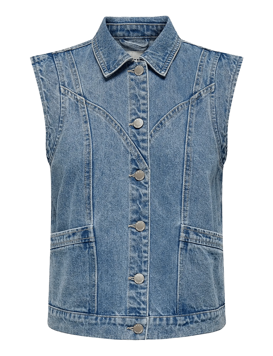 ONLY - ONLKENNEDY SL DNM WAISTCOAT BJ NOOS - denim vests - medium blue denim - 1