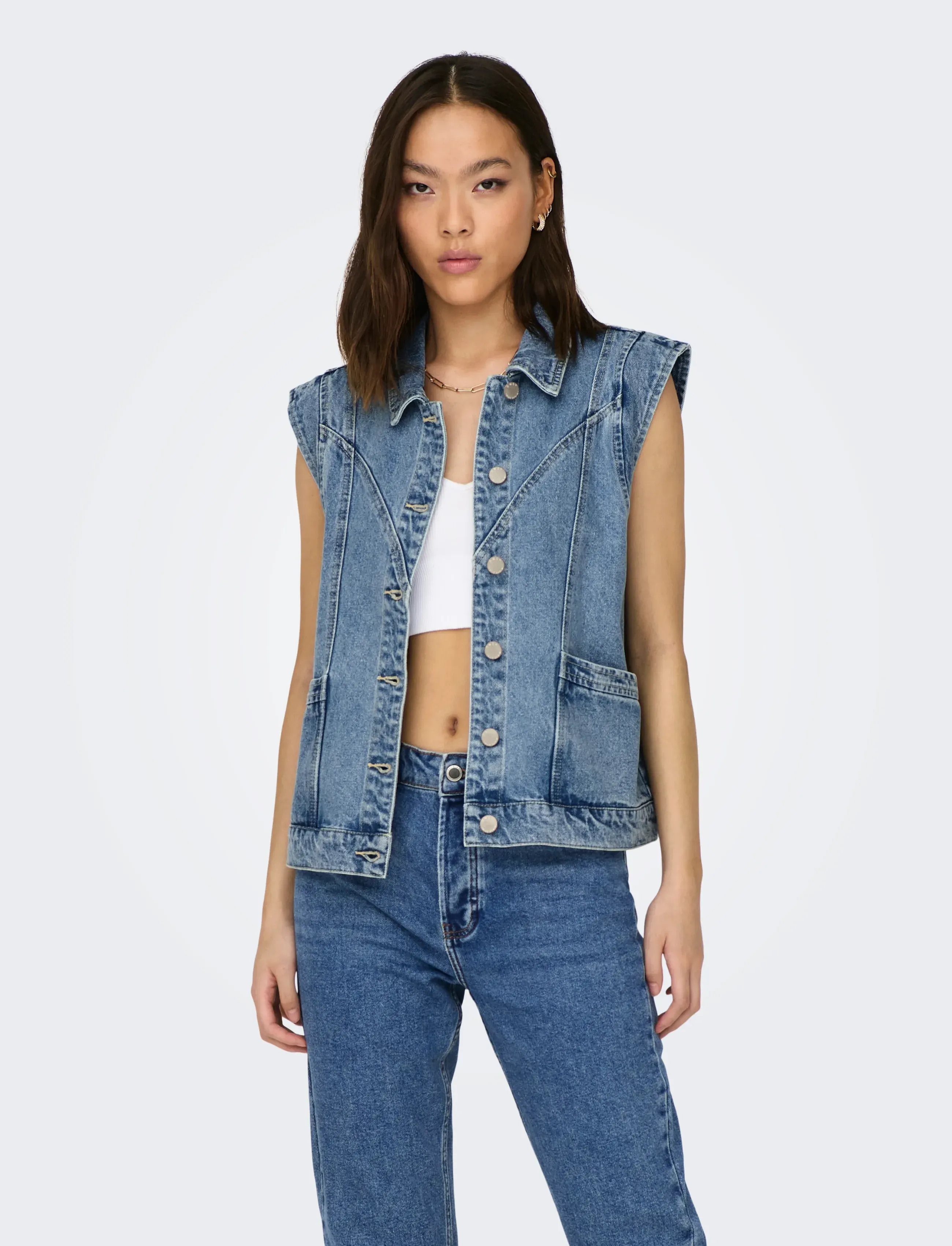 ONLY - ONLKENNEDY SL DNM WAISTCOAT BJ NOOS - denim vests - medium blue denim - 0