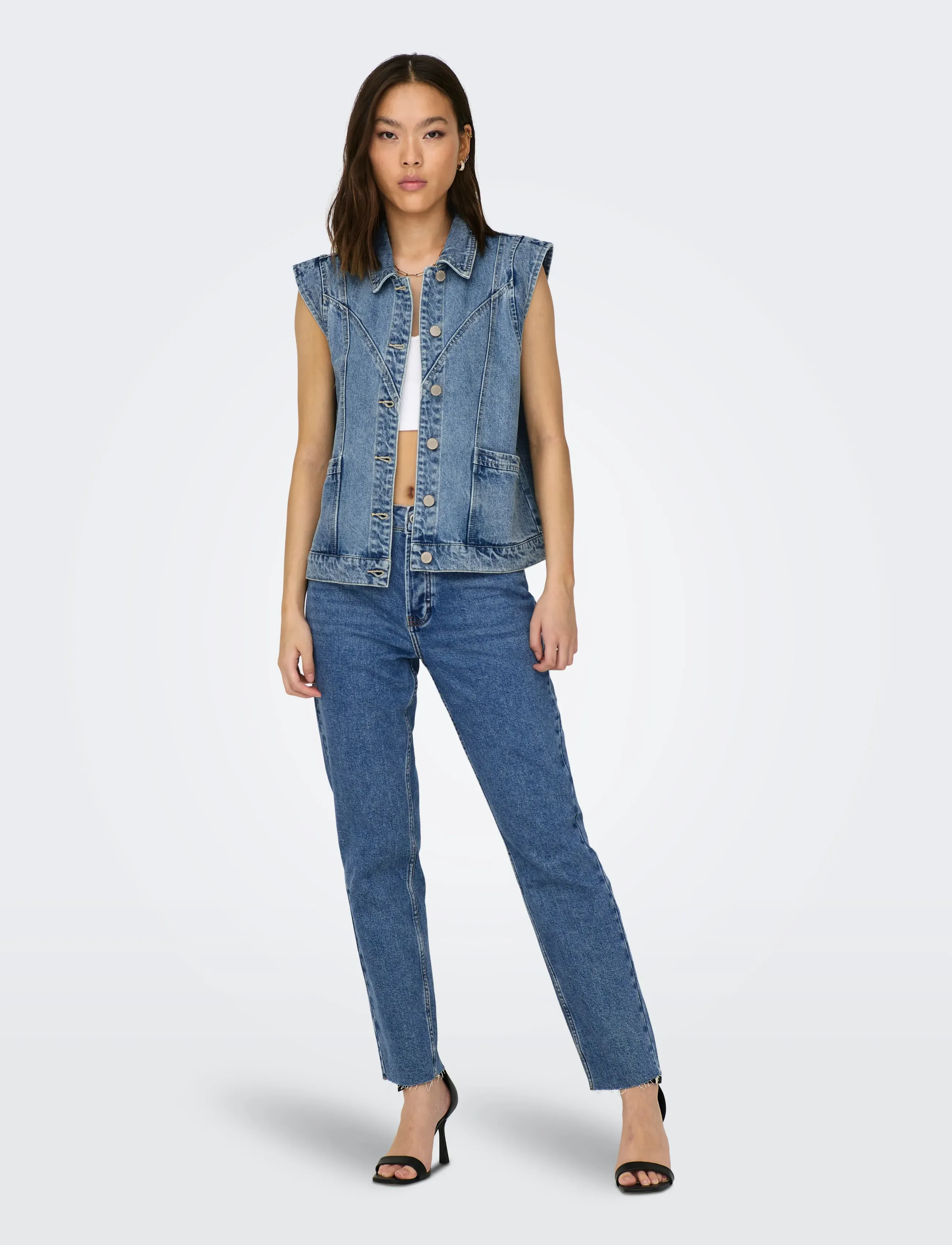 ONLY - ONLKENNEDY SL DNM WAISTCOAT BJ NOOS - denim vests - medium blue denim - 3