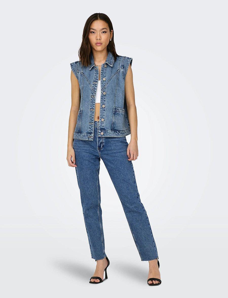 ONLY - ONLKENNEDY SL DNM WAISTCOAT BJ NOOS - denim vests - medium blue denim - 3