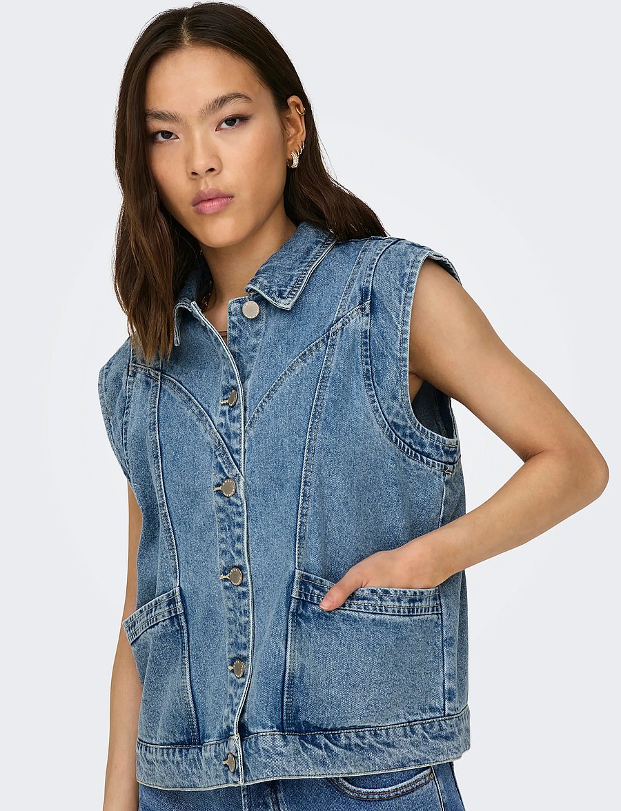 ONLY - ONLKENNEDY SL DNM WAISTCOAT BJ NOOS - denim vests - medium blue denim - 4