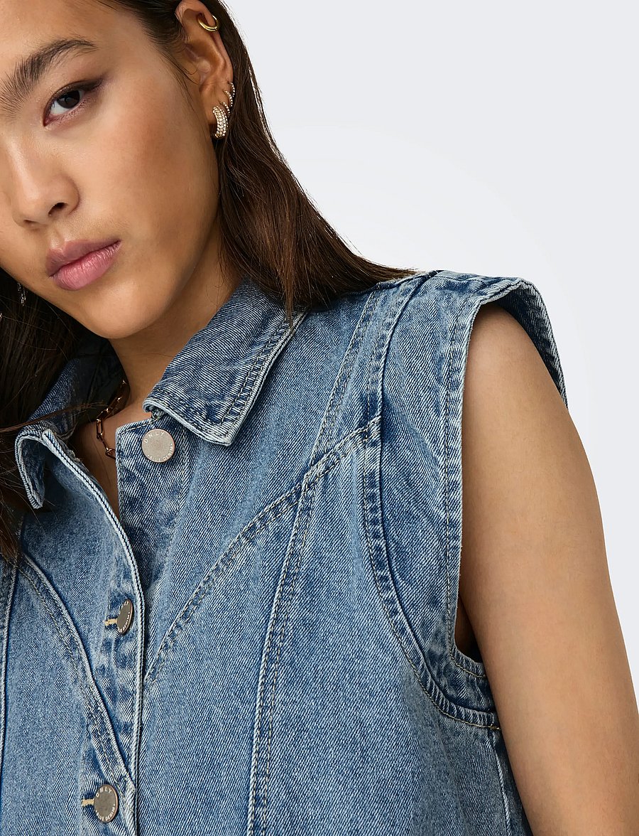 ONLY - ONLKENNEDY SL DNM WAISTCOAT BJ NOOS - denim vests - medium blue denim - 5