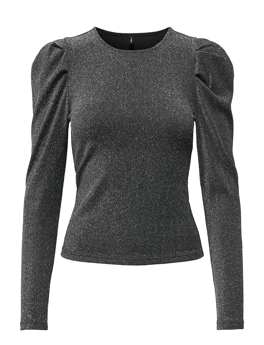 ONLY - ONLRICH L/S GLITTER PUFF TOP JRS - langærmede toppe - black - 1