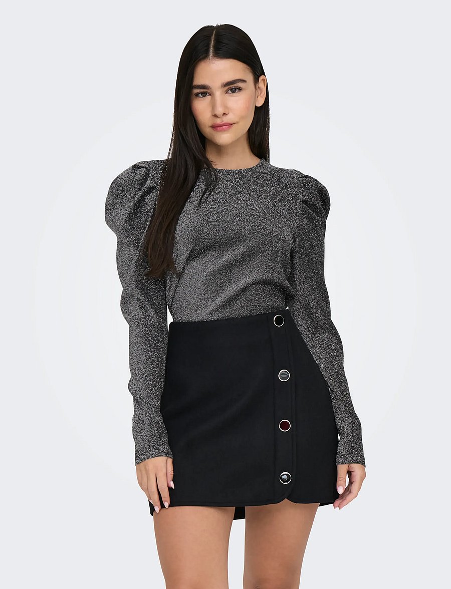 ONLY - ONLRICH L/S GLITTER PUFF TOP JRS - langærmede toppe - black - 0