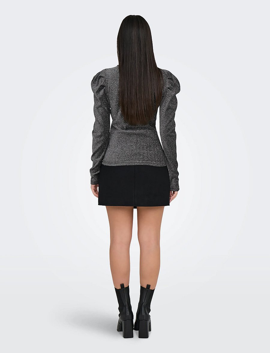 ONLY - ONLRICH L/S GLITTER PUFF TOP JRS - langærmede toppe - black - 3