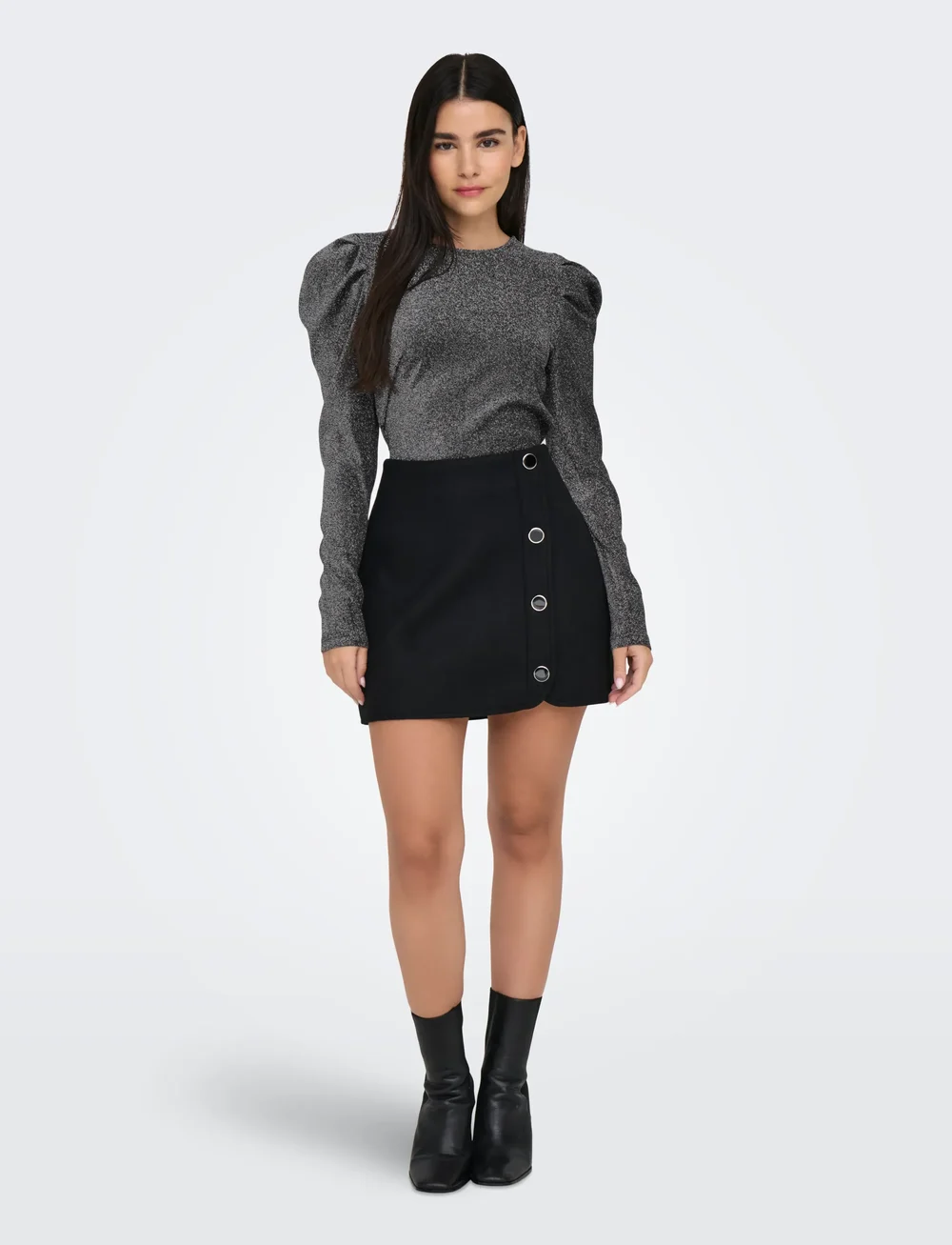 ONLY - ONLRICH L/S GLITTER PUFF TOP JRS - langärmlige tops - black - 4