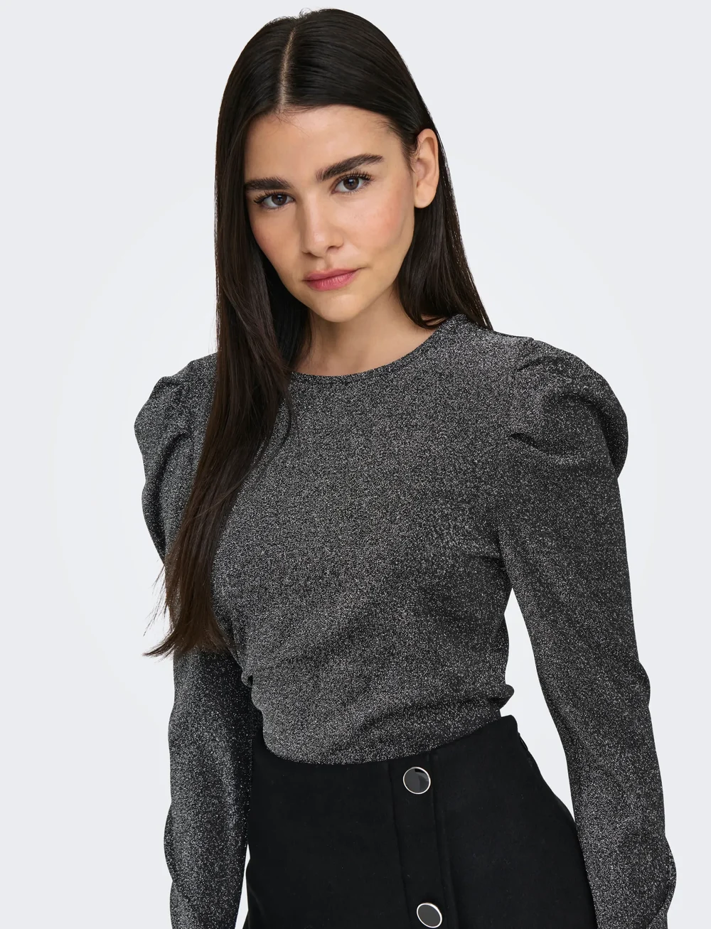 ONLY - ONLRICH L/S GLITTER PUFF TOP JRS - langärmlige tops - black - 5