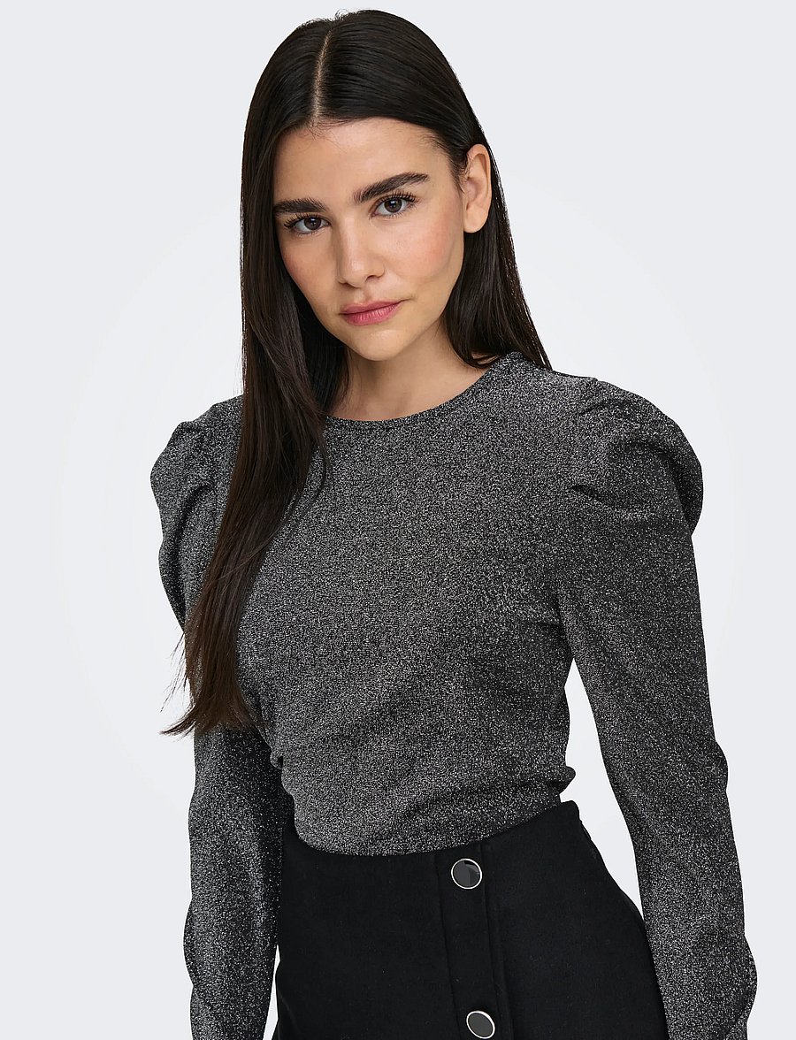 ONLY - ONLRICH L/S GLITTER PUFF TOP JRS - langærmede toppe - black - 5
