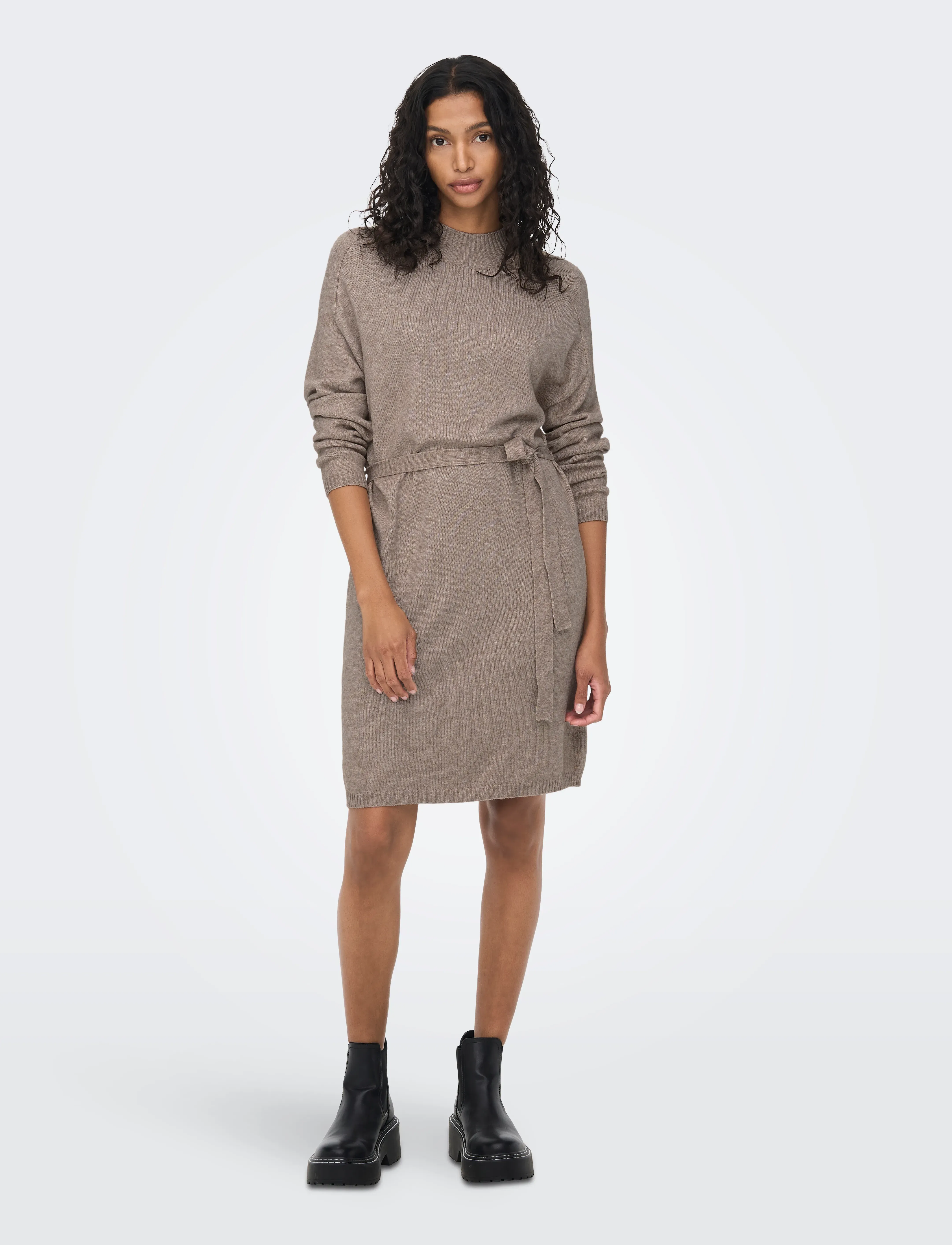 ONLY ONLLEVA LS BELT DRESS EX KNT - Klänningar - BEIGE / beige
