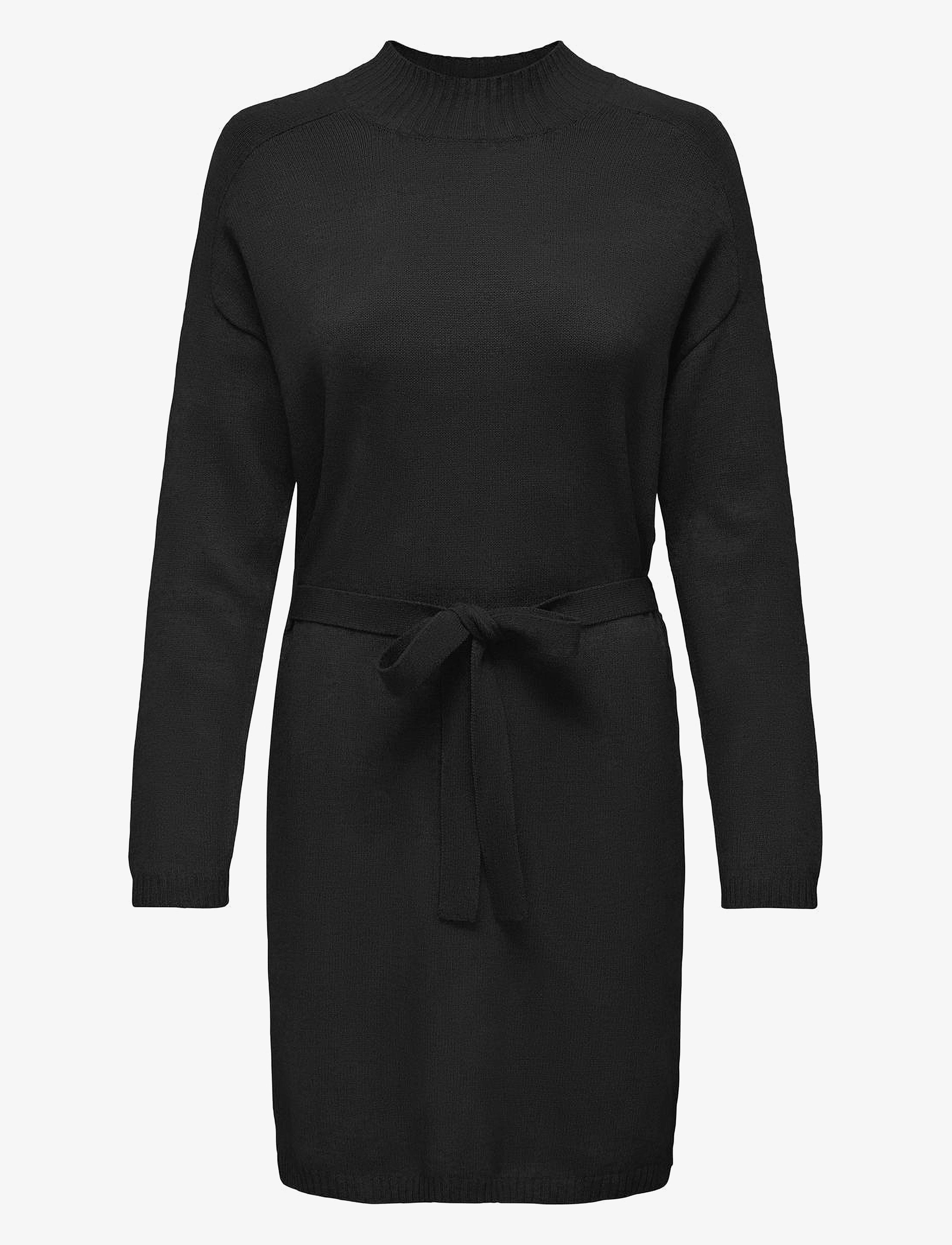 ONLY ONLLEVA LS BELT DRESS EX KNT - Strikkjoler - BLACK / black