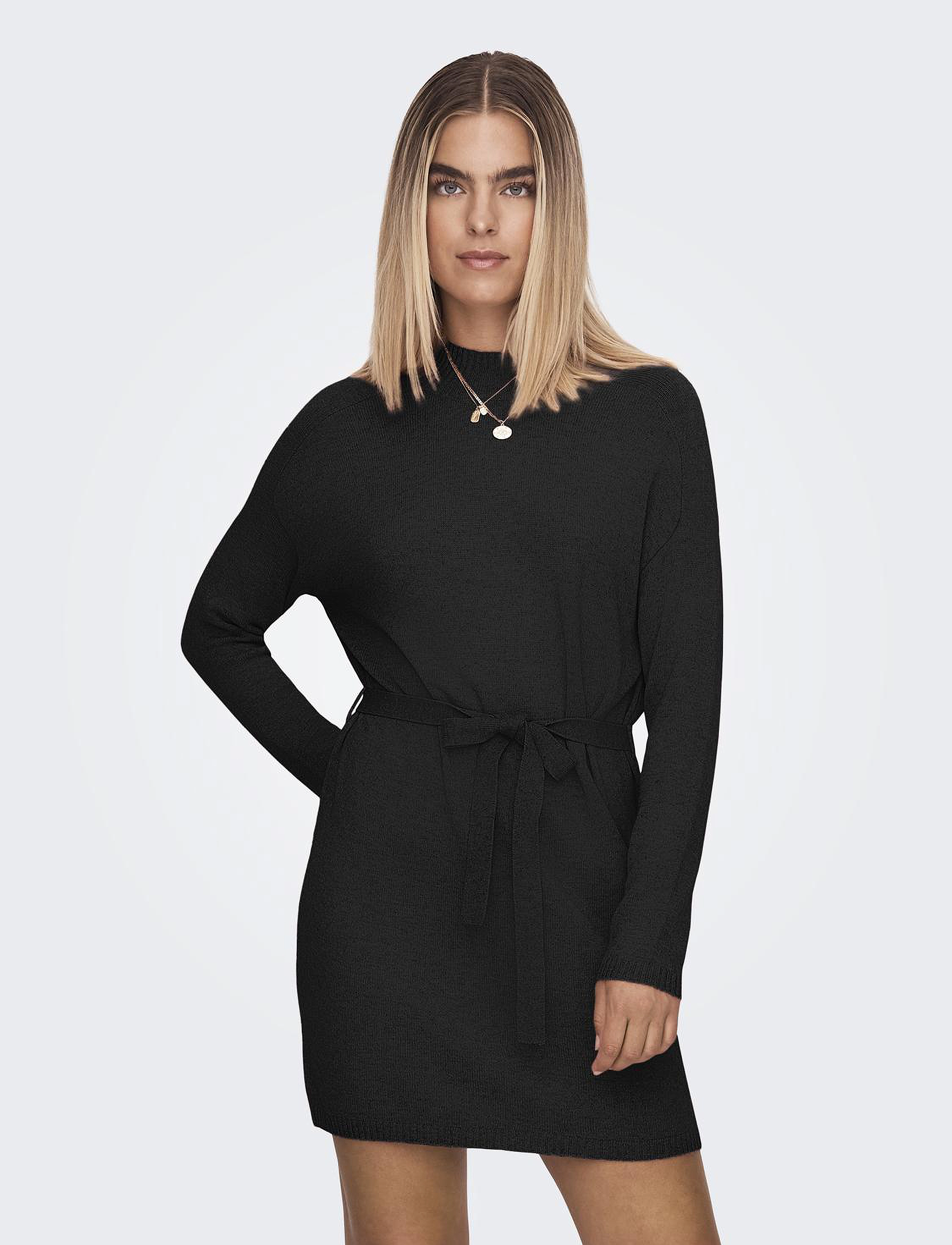 ONLY ONLLEVA LS BELT DRESS EX KNT - Neulemekot - BLACK / black