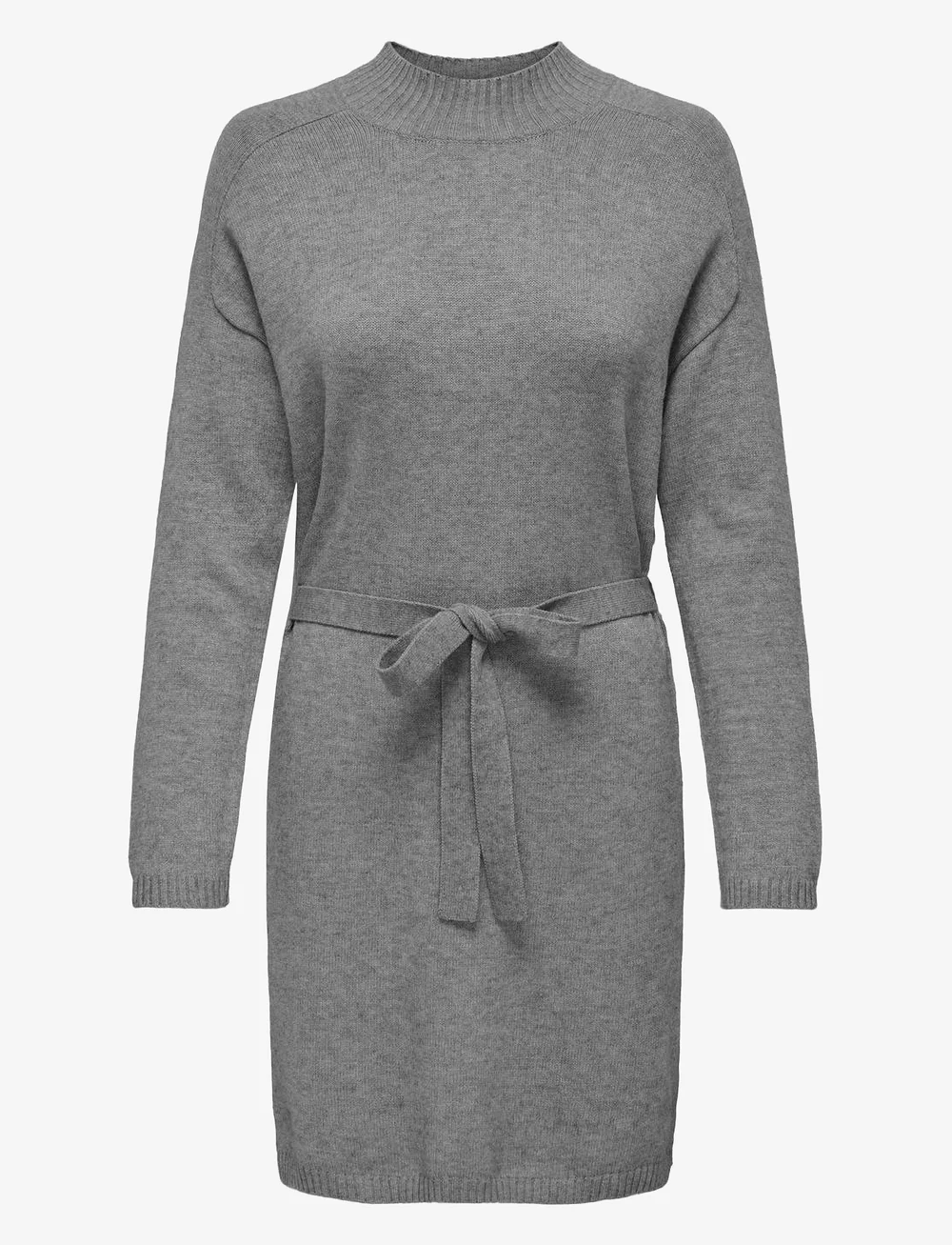 ONLY - ONLLEVA LS BELT DRESS EX KNT - stickade klänningar - medium grey melange - 1