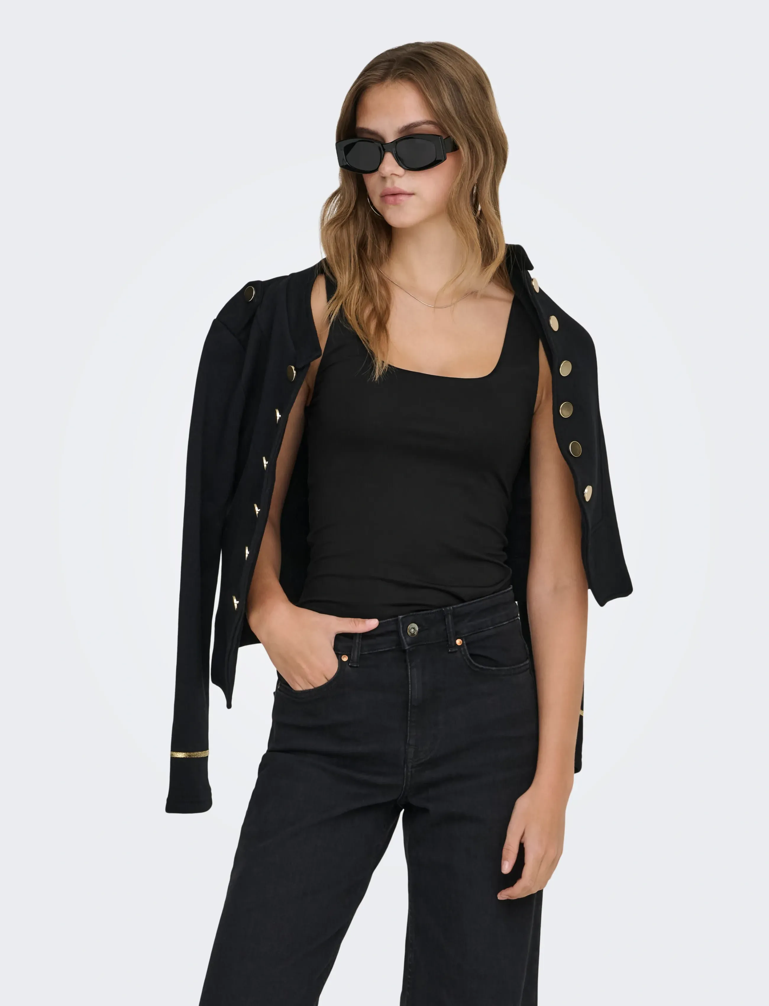 ONLY ONLEA S/L 2-WAYS FIT TOP JRS NOOS - T-skjorter & Topper - BLACK / black