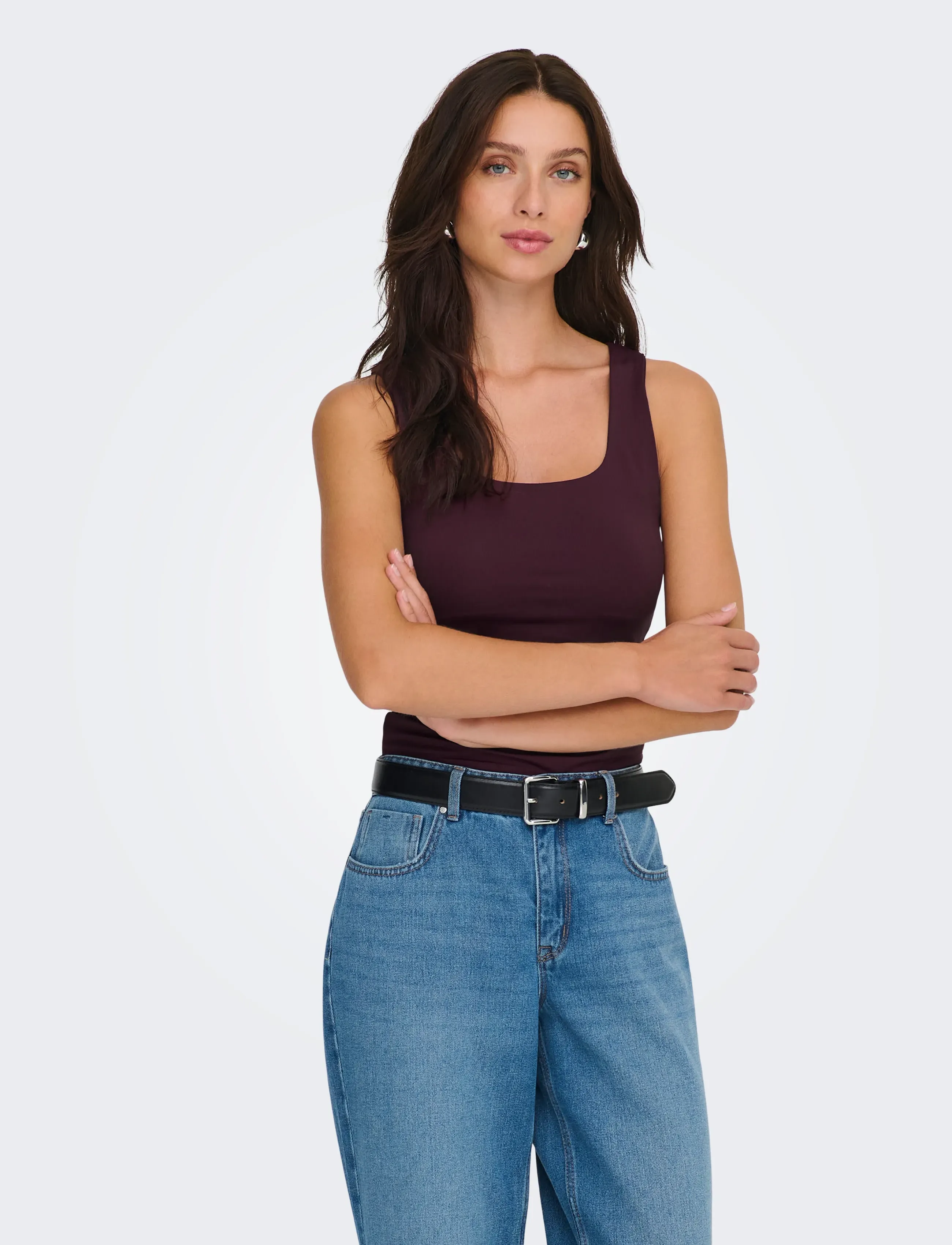 ONLY ONLEA S/L 2-WAYS FIT TOP JRS NOOS - T-Shirts & Tops - WINETASTING / burgundy