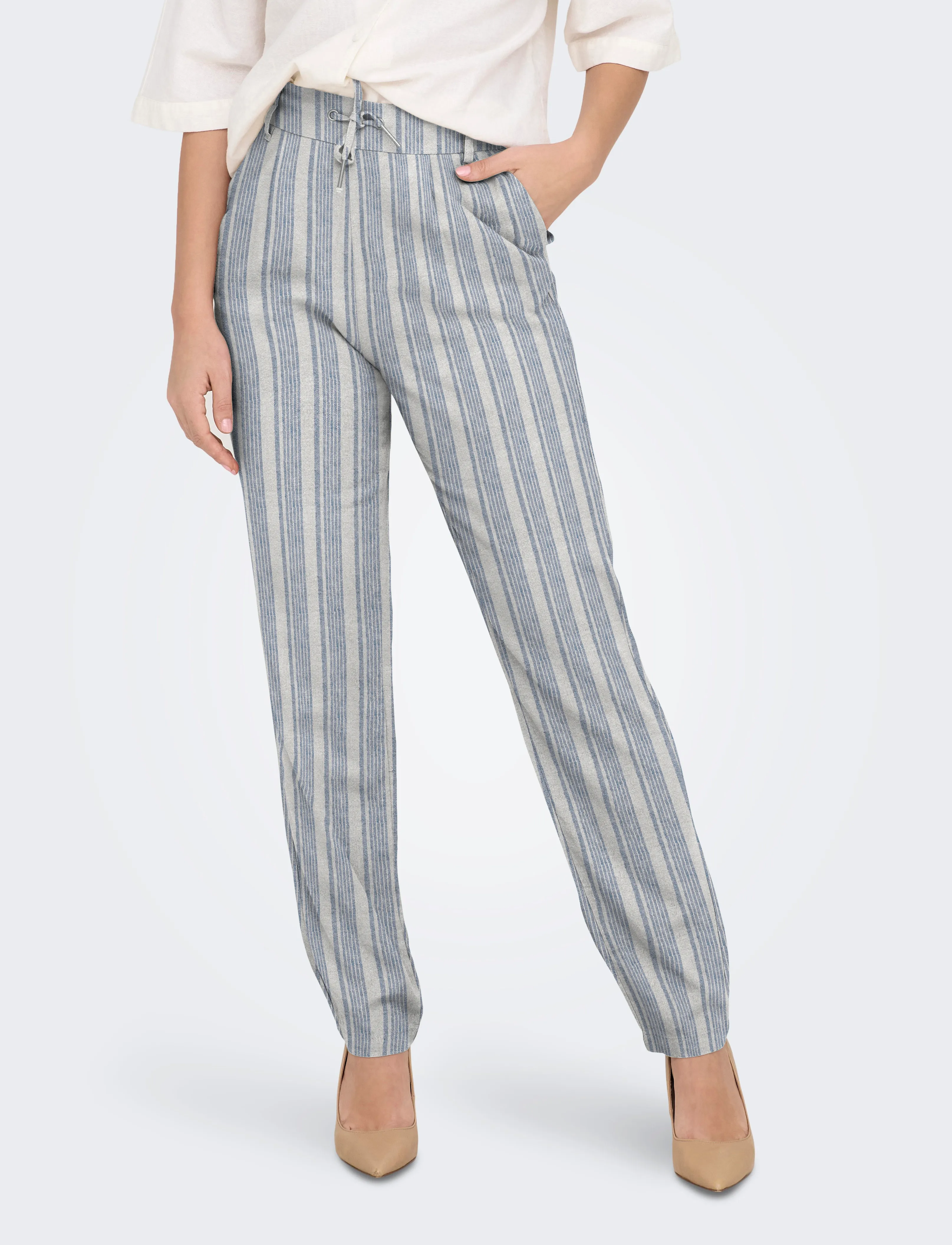 ONLY Onlcaro-Poptrash Easy Linen Bl Pnt, XS x 32, Blue, Bukser > Lige Ben, Dame