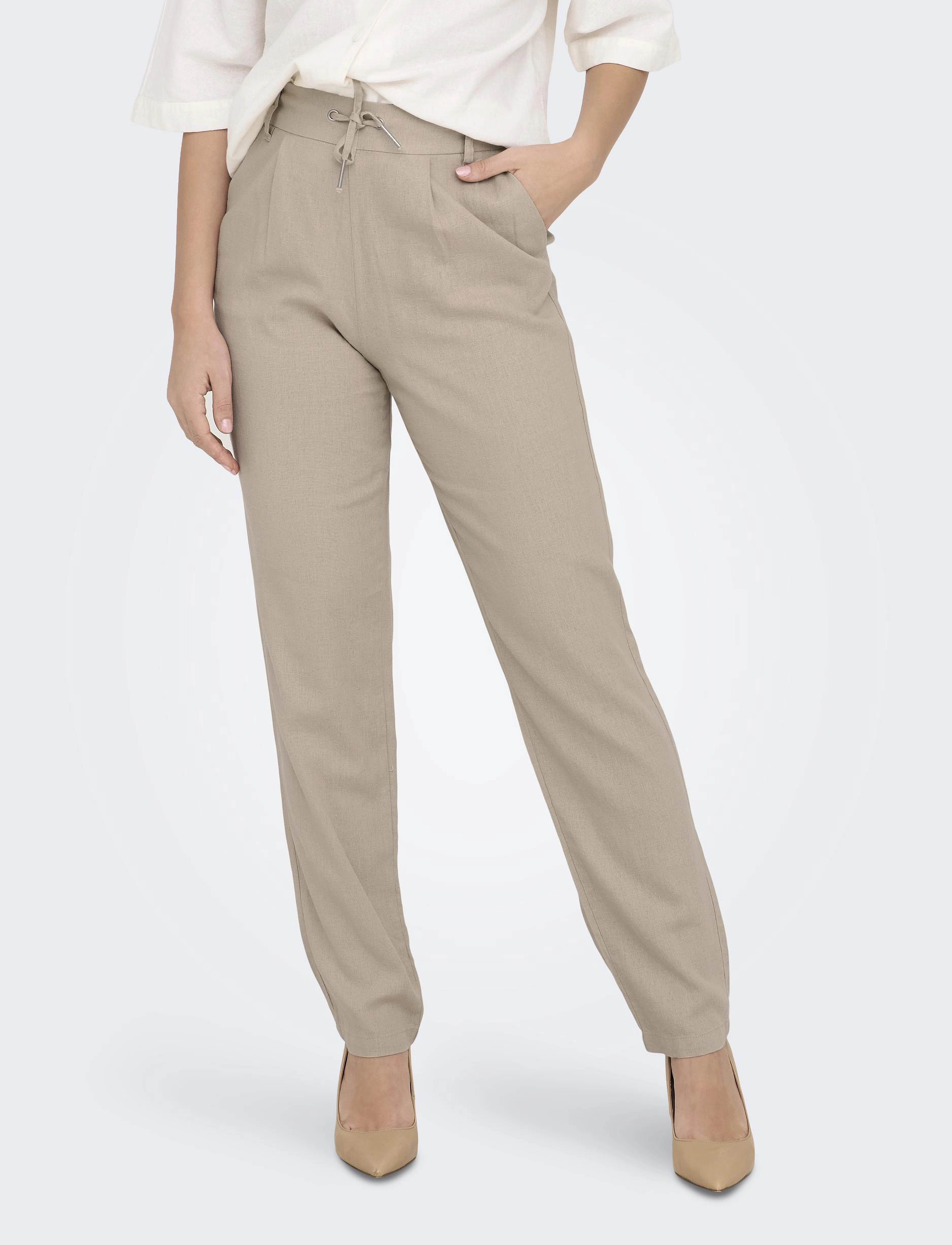 ONLY Onlcaro-Poptrash Easy Linen Bl Pnt, XS x 32, Cream, Bukser > Lige Ben, Dame