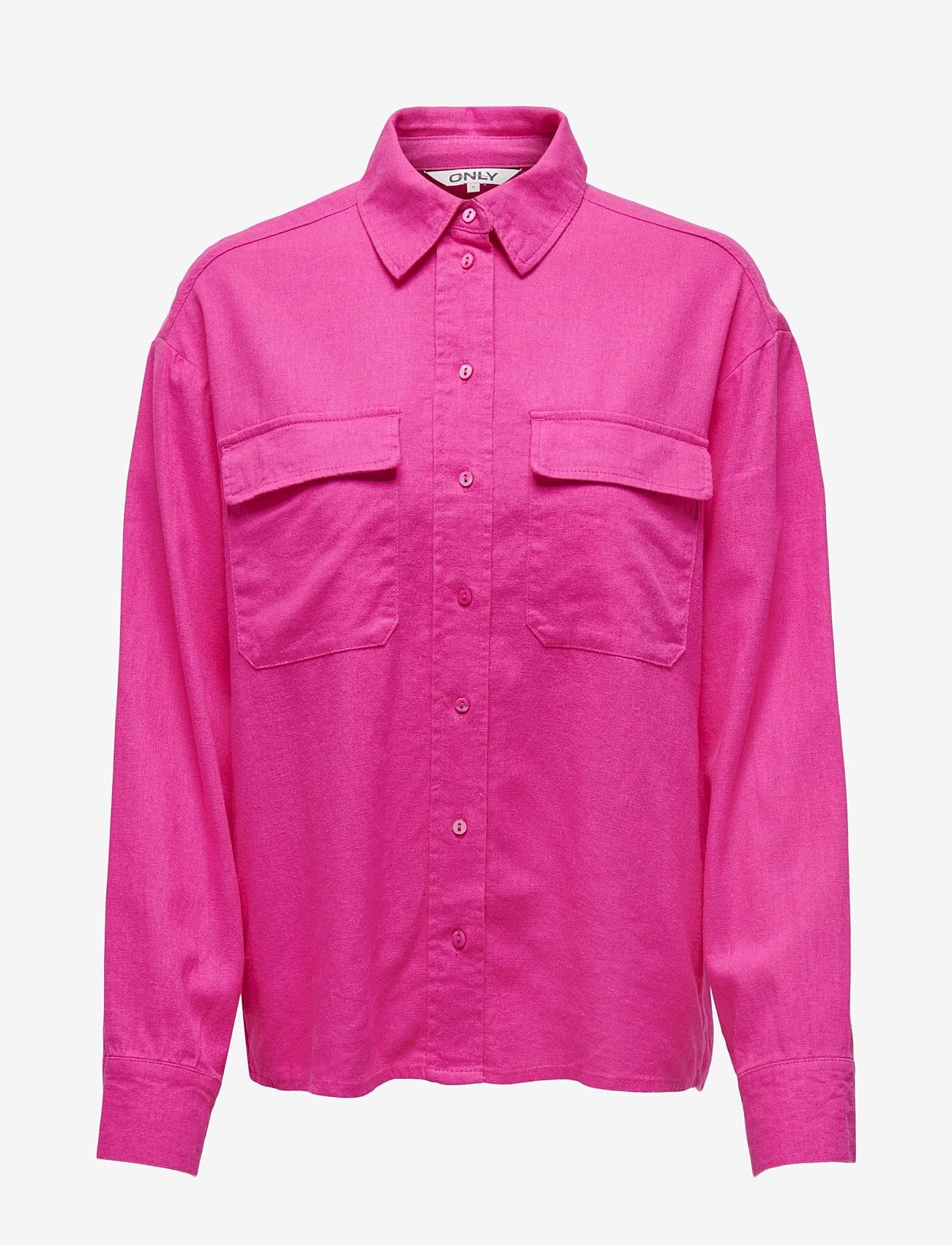 ONLY - ONLCARO L/S OVS LINEN BL SHIRT CC PNT - långärmade skjortor - pink yarrow - 0