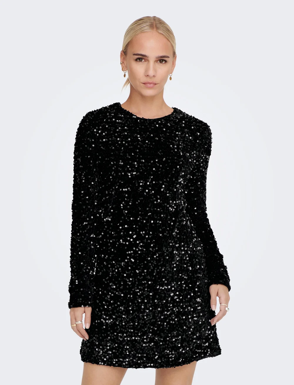 ONLY - ONLANIKA SEQUIN LS DRESS WVN - paillettenkleider - black - 0