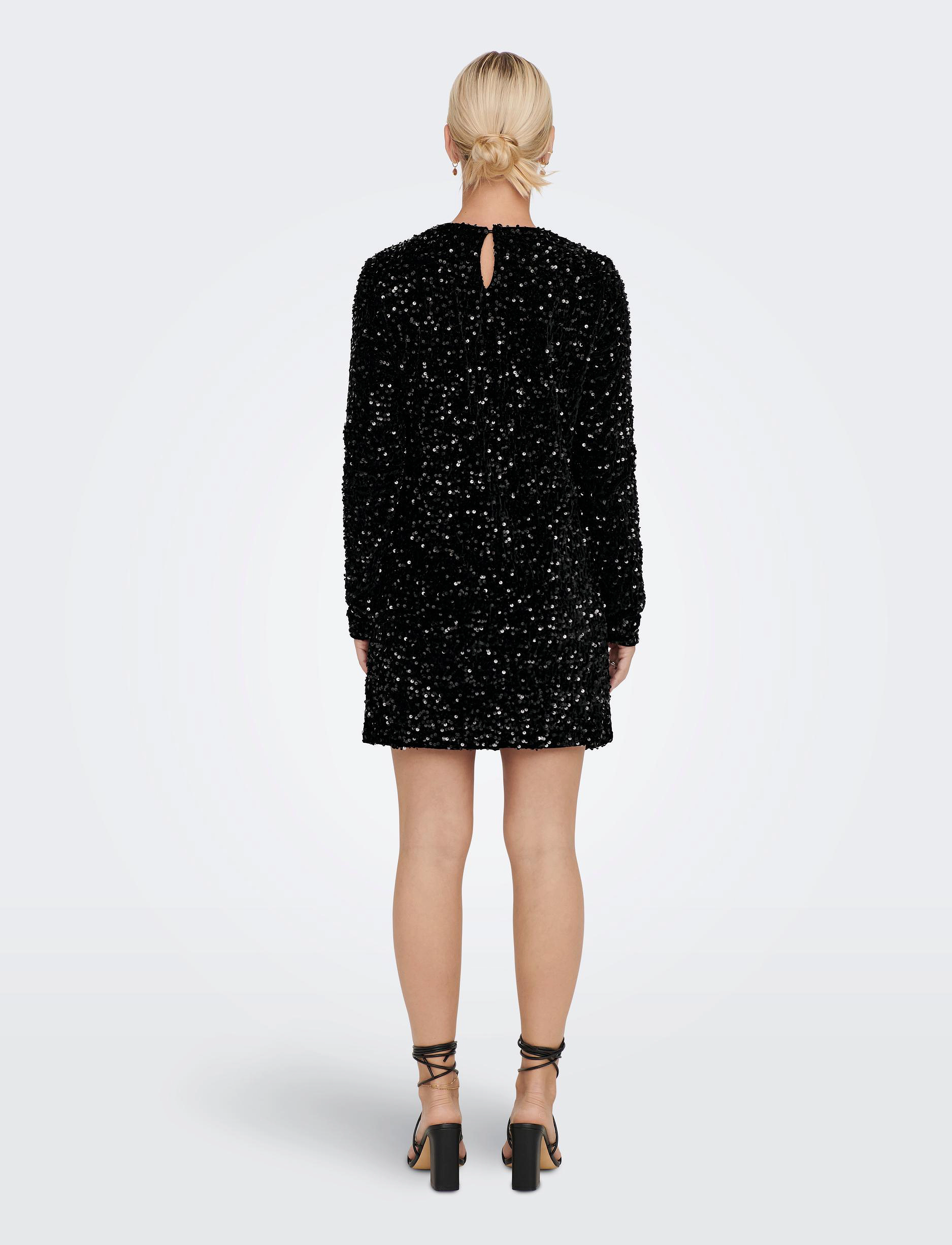 ONLY - ONLANIKA SEQUIN LS DRESS WVN - pailletkjoler - black - 3