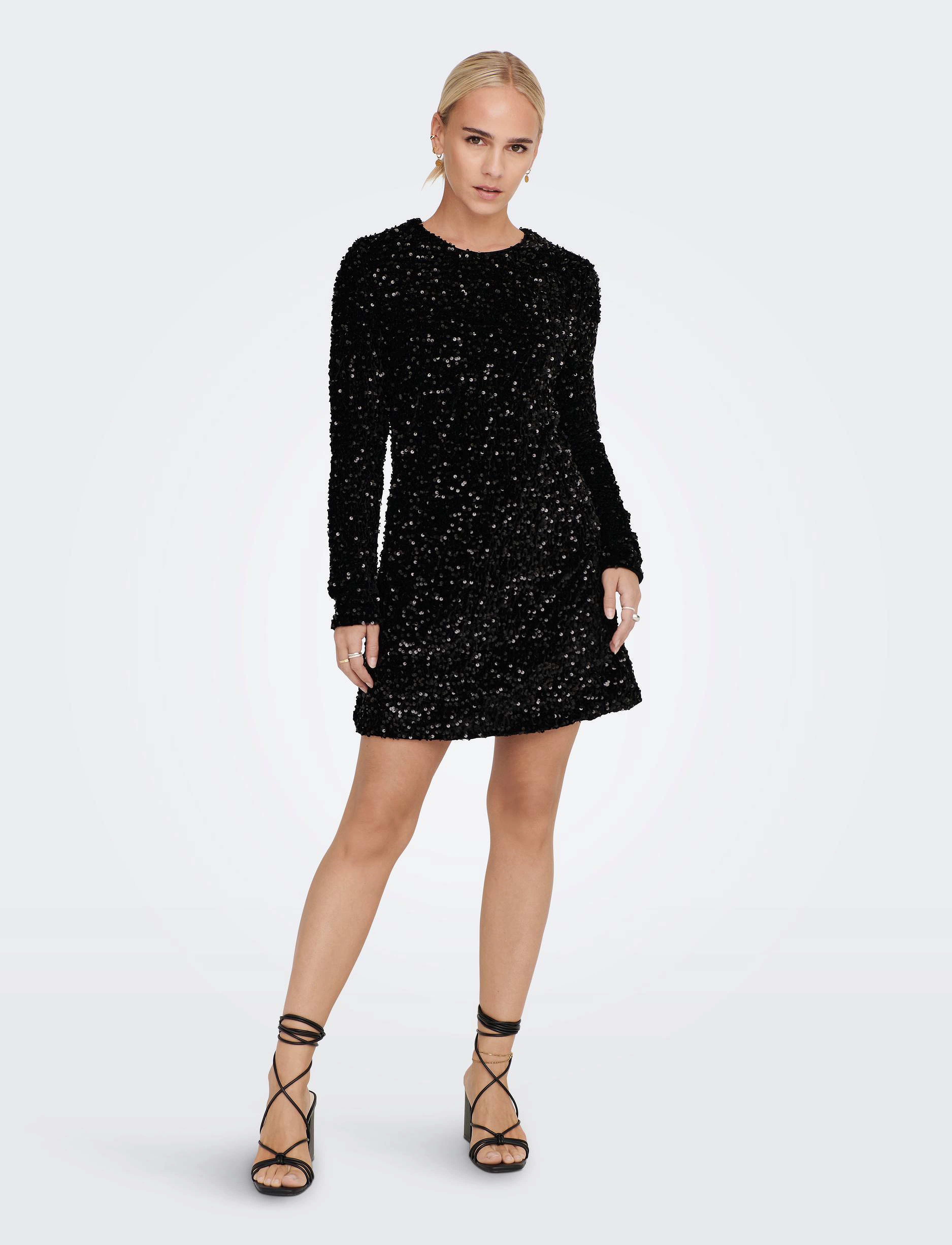 ONLY - ONLANIKA SEQUIN LS DRESS WVN - pailletkjoler - black - 4
