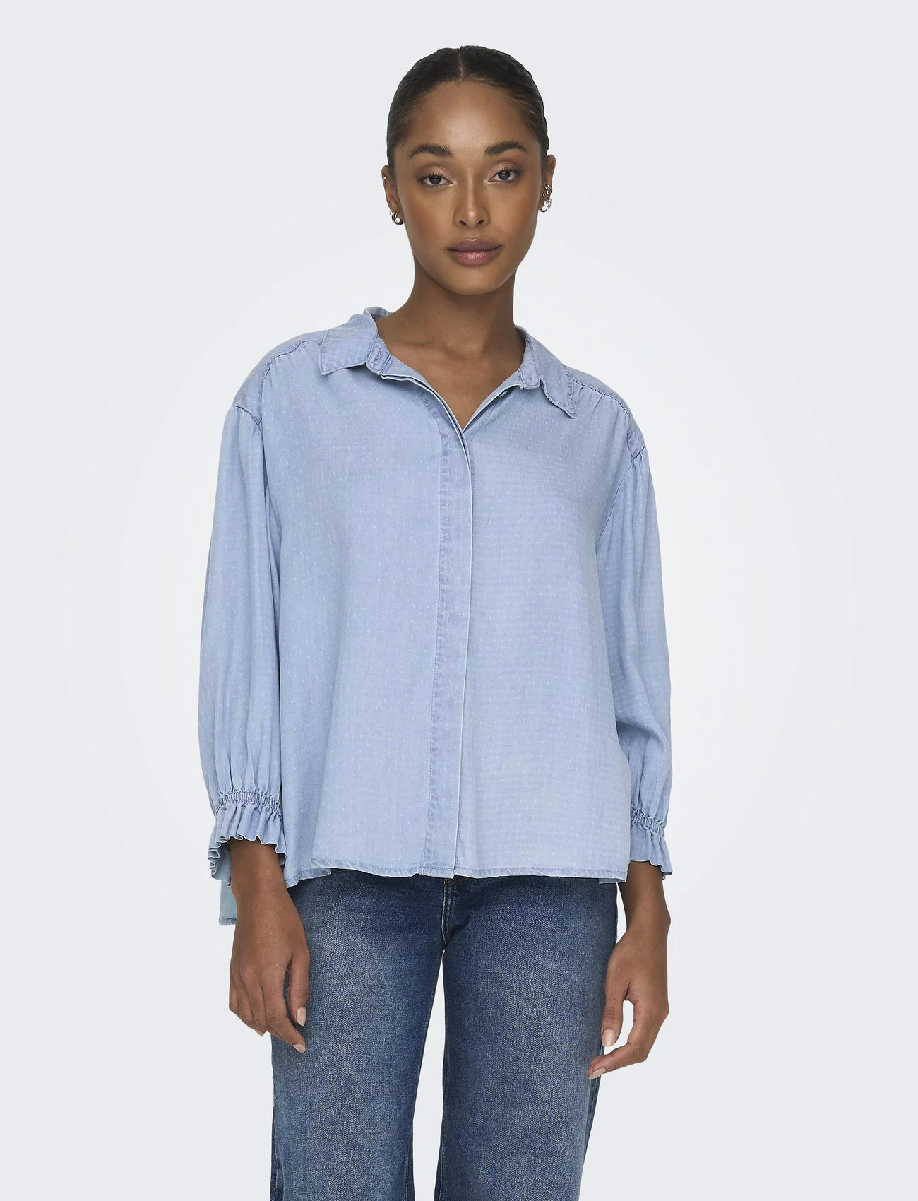 ONLY - ONLCAMDEN 3/4 SL DOT DNM SHIRT QYT - langærmede skjorter - light blue denim - 0